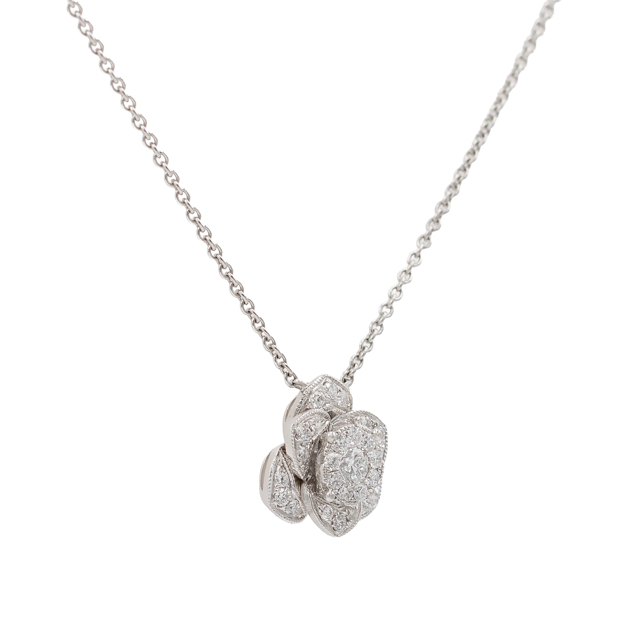 Large Dimensional Diamond Flower Pendant Necklace