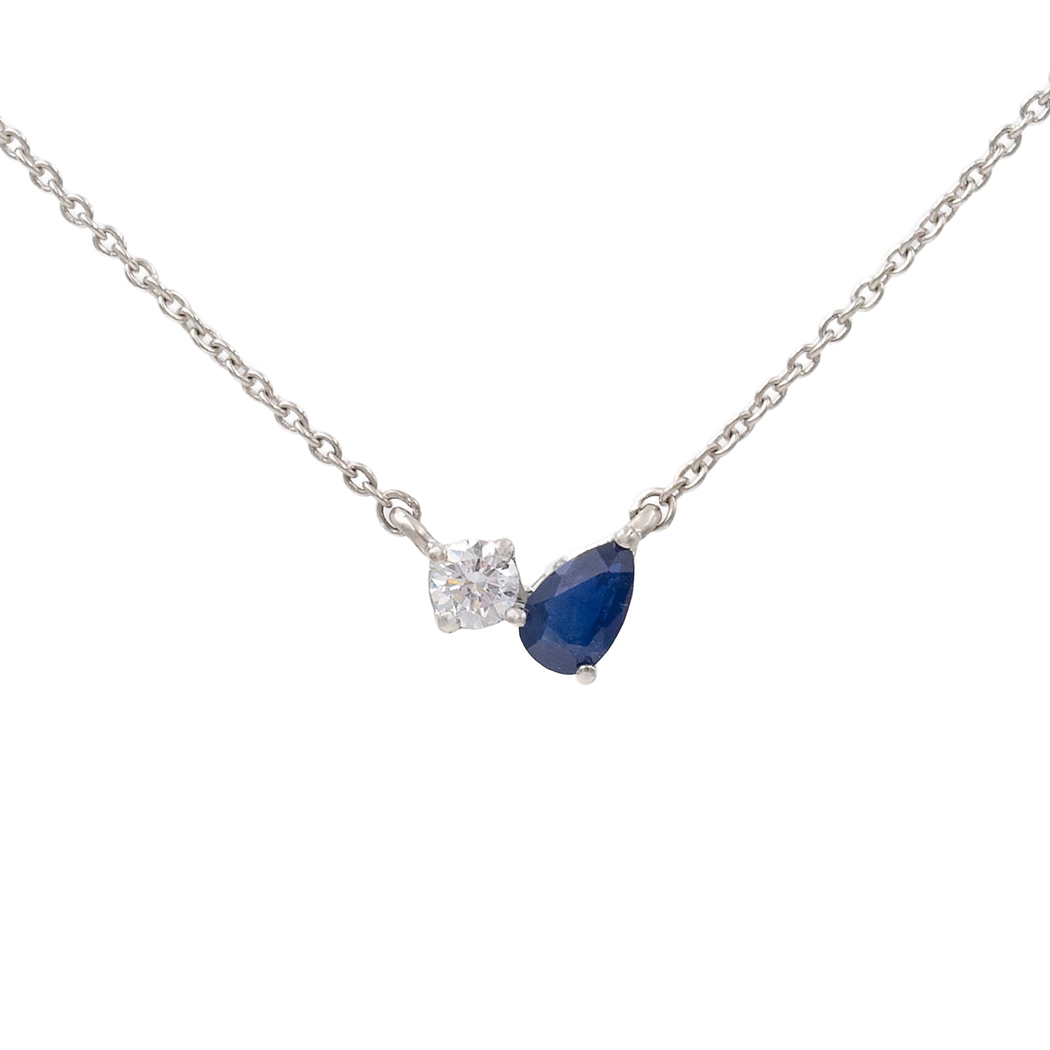Pear Sapphire And Round Diamond Toi Et Moi Pendant Necklace