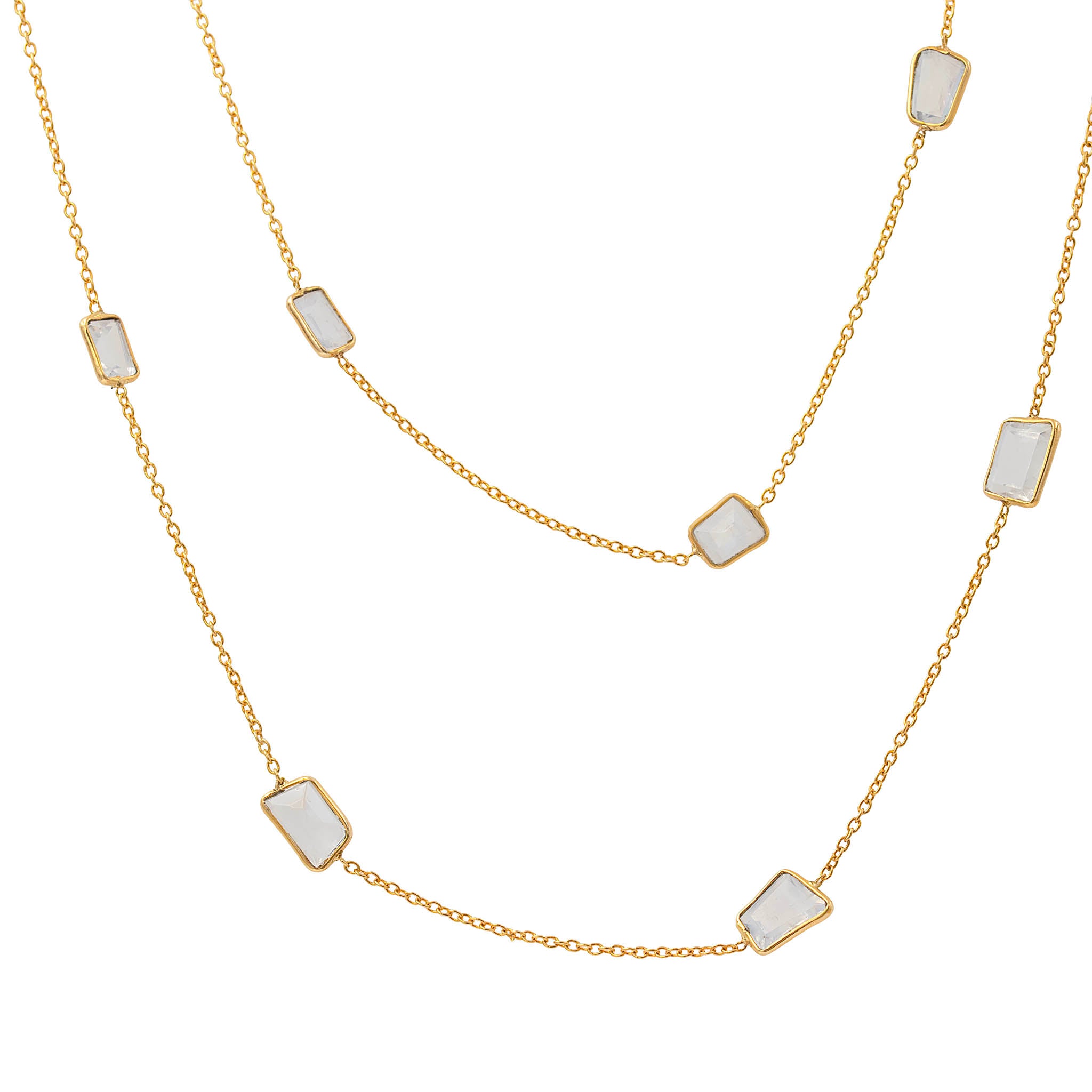 Bezel Set Rainbow Moonstone Station Necklace