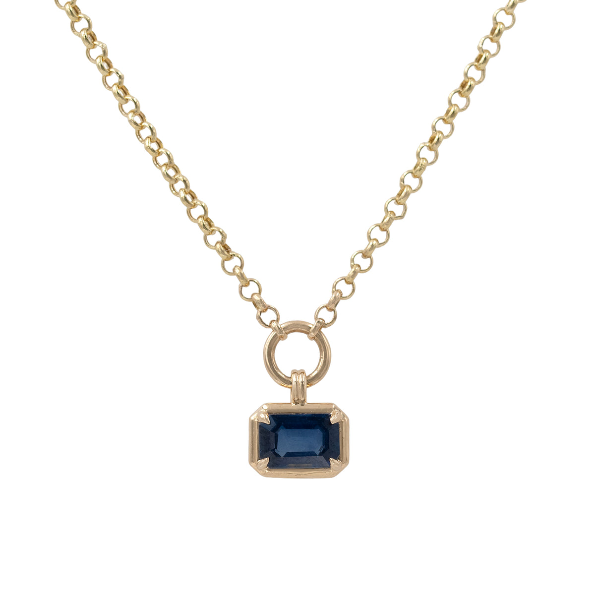 Emerald Cut Sapphire In Vintage Style Bezel Pendant