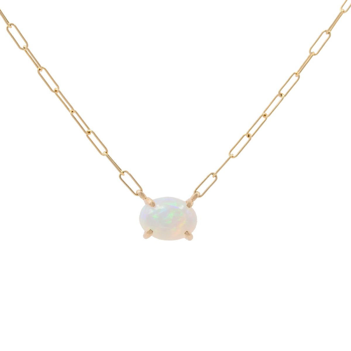 Oval Opal Pendant On Paperclip Chain