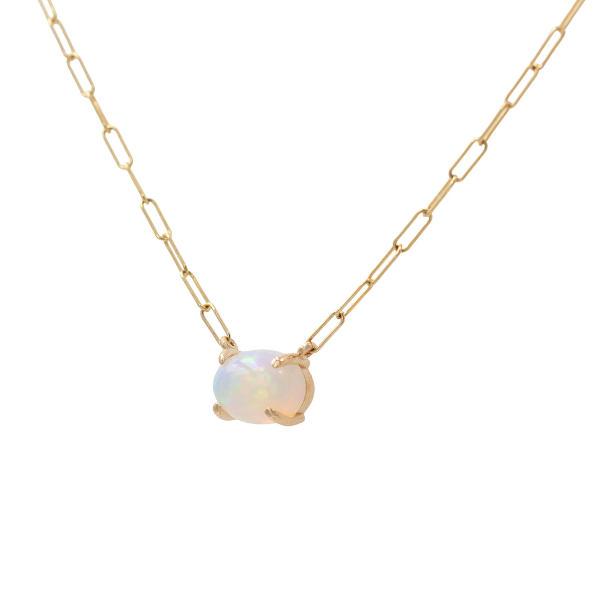 Oval Opal Pendant On Paperclip Chain