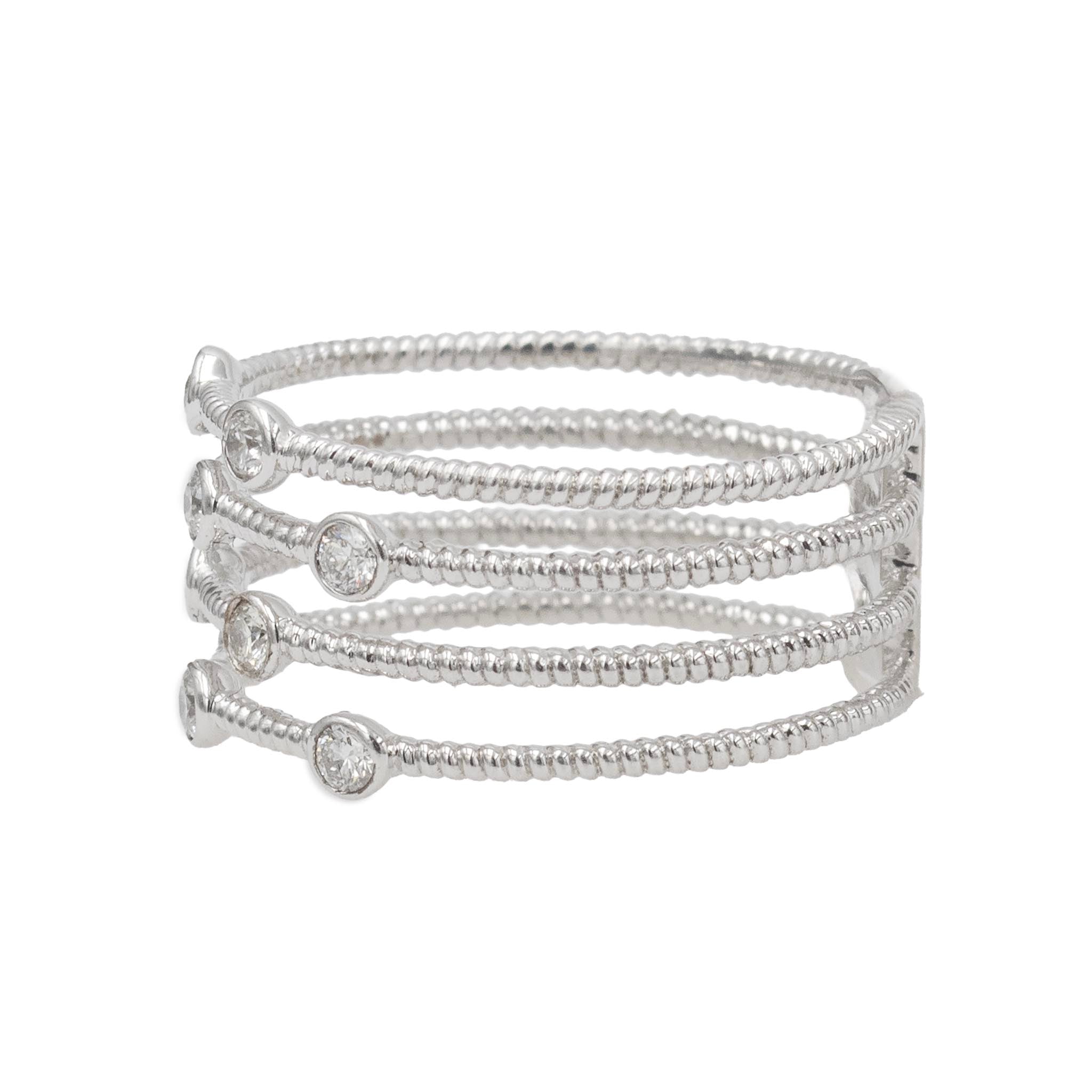 Open Twisted Wide Band With Bezel Set Diamonds
