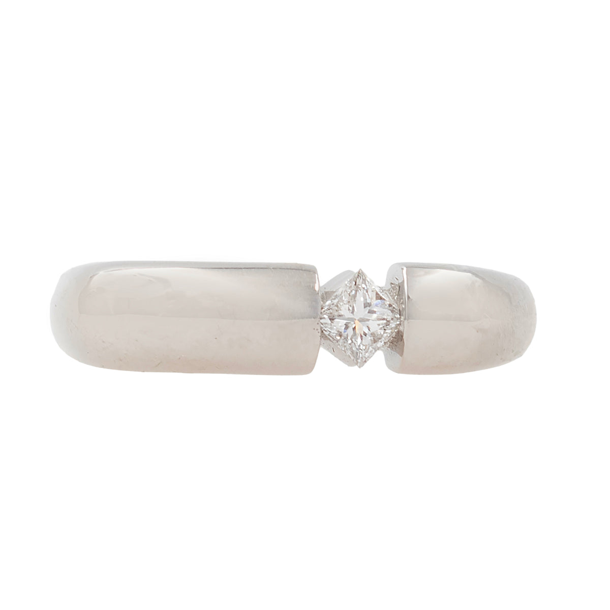 Platinum Squared Band With Tension Set Princess Cut Diamond