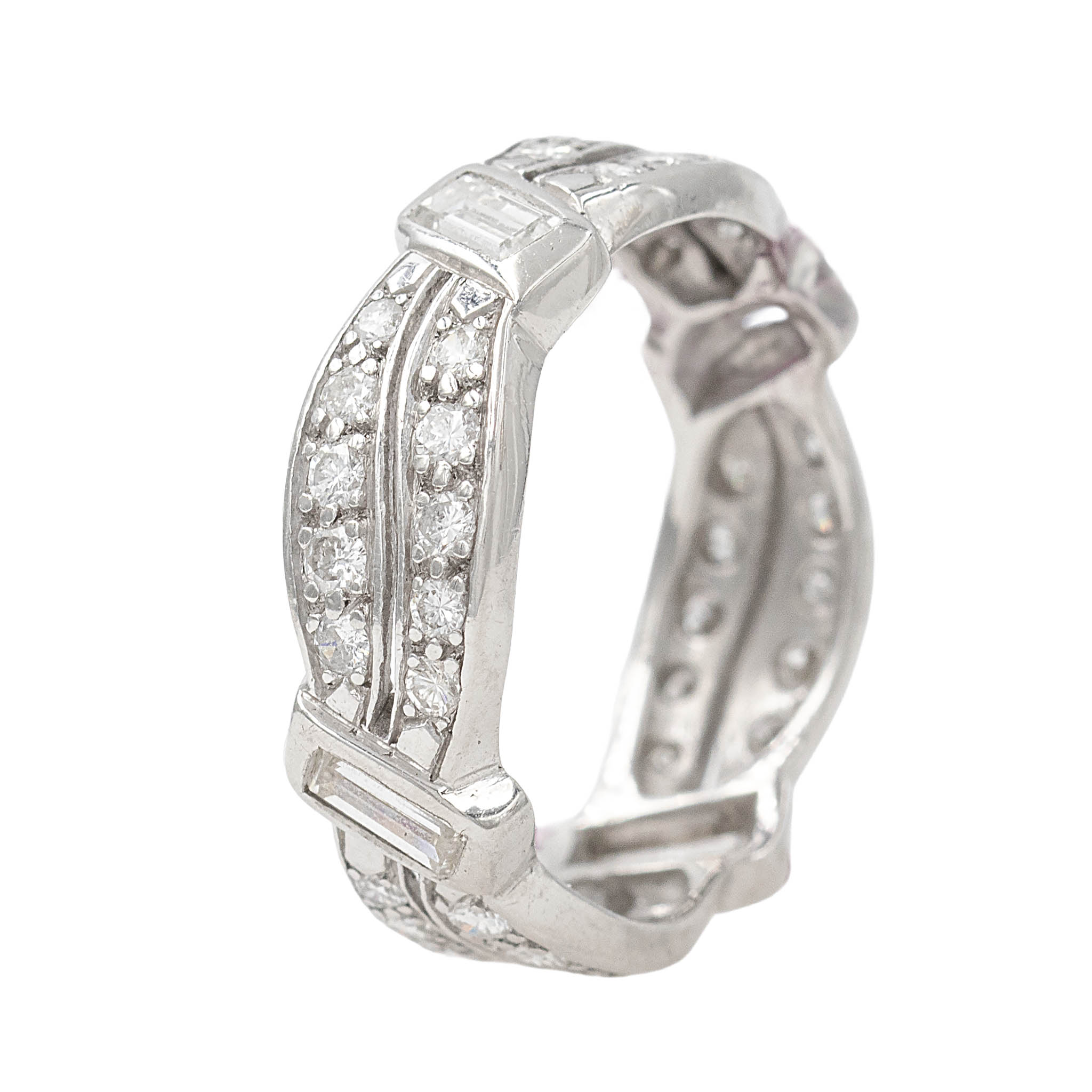 Baguette And Round Diamond Estate Eternity Band In Platinum