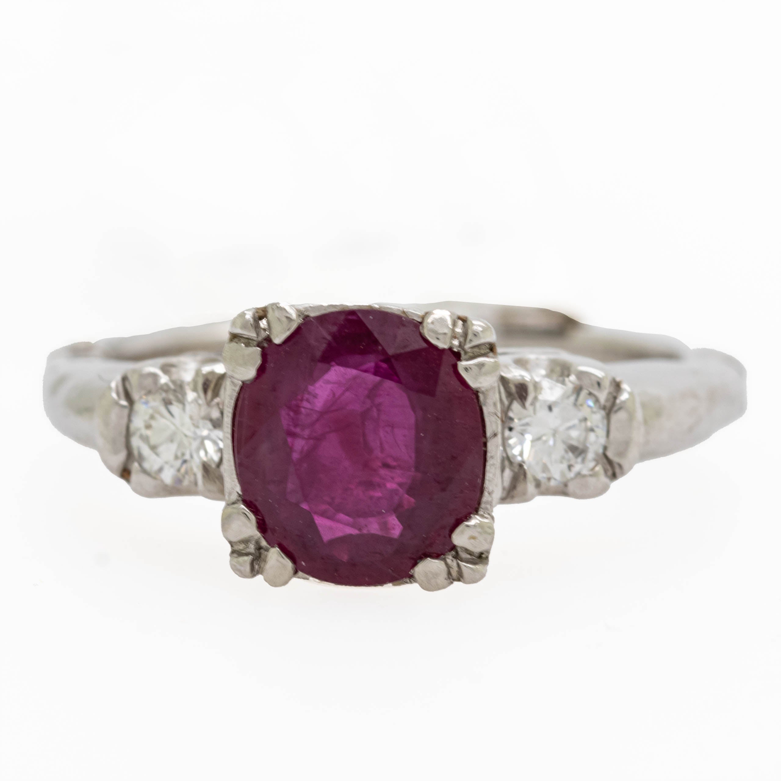 Round Ruby Ring With Side Diamonds