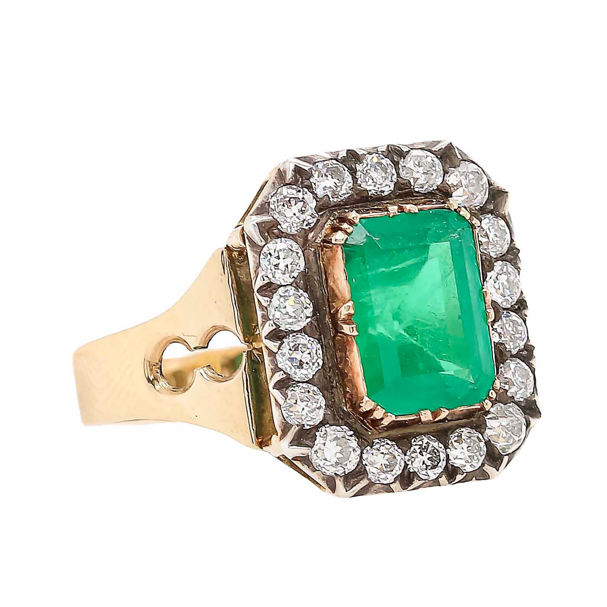 Estate Emerald Cut Emerald Ring With Diamond Halo