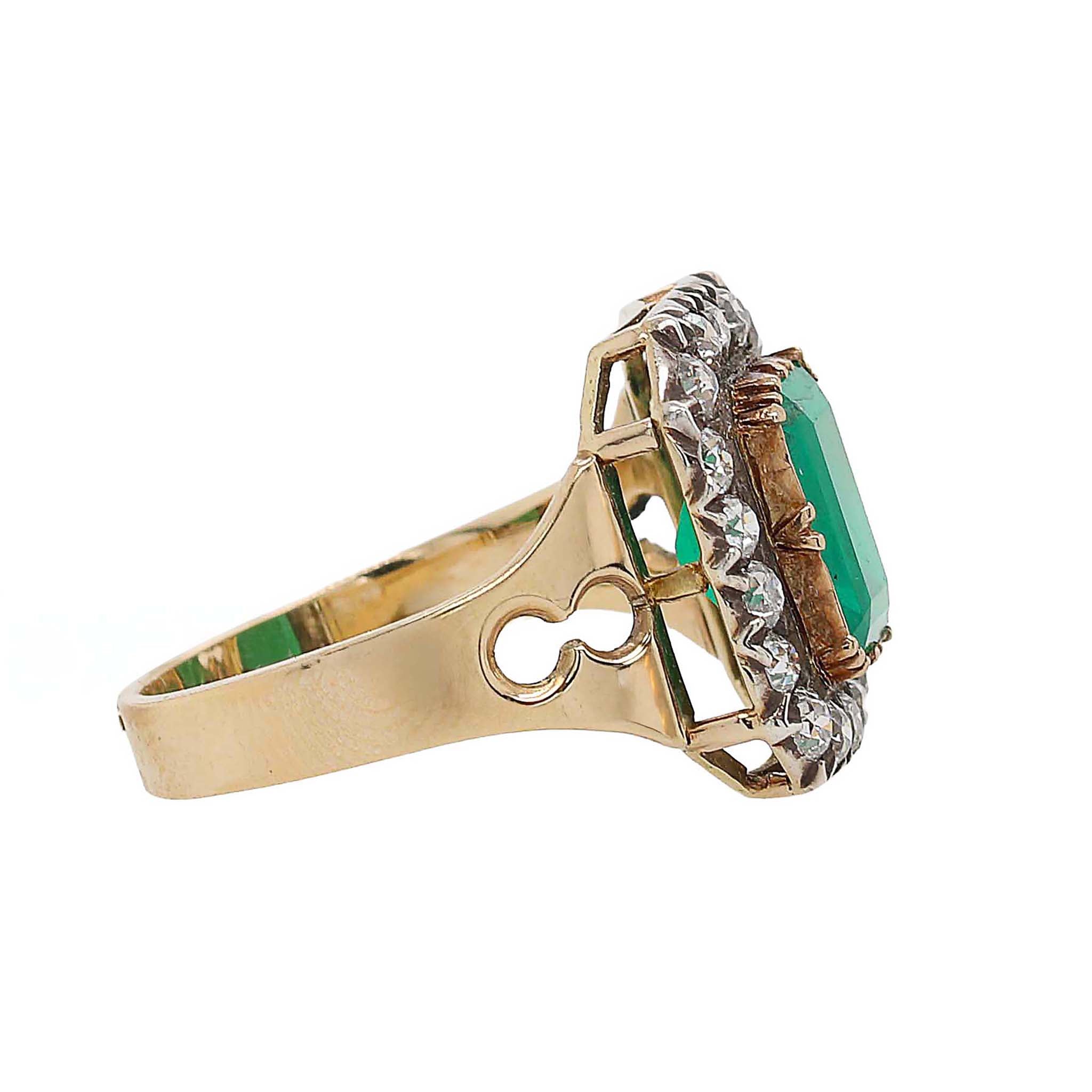 Estate Emerald Cut Emerald Ring With Diamond Halo