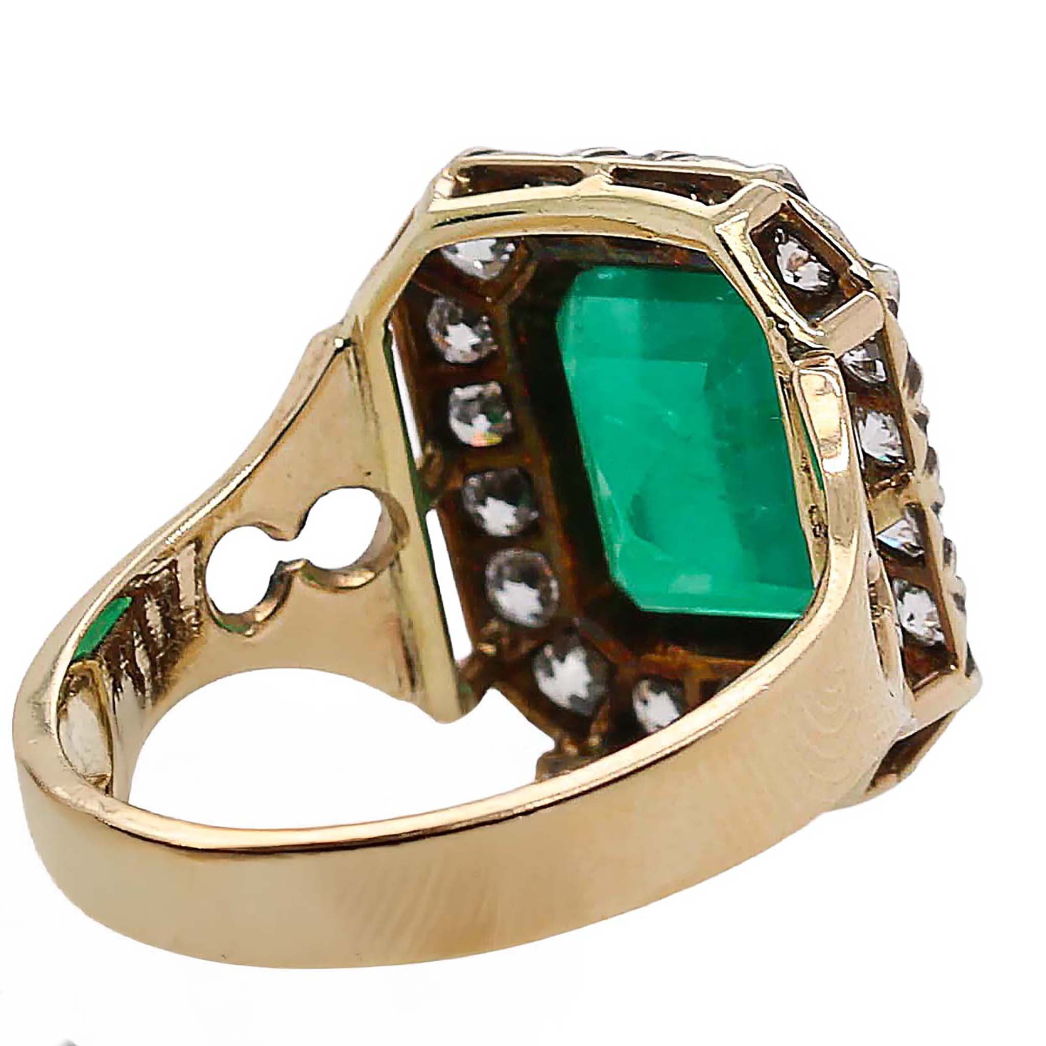 Estate Emerald Cut Emerald Ring With Diamond Halo