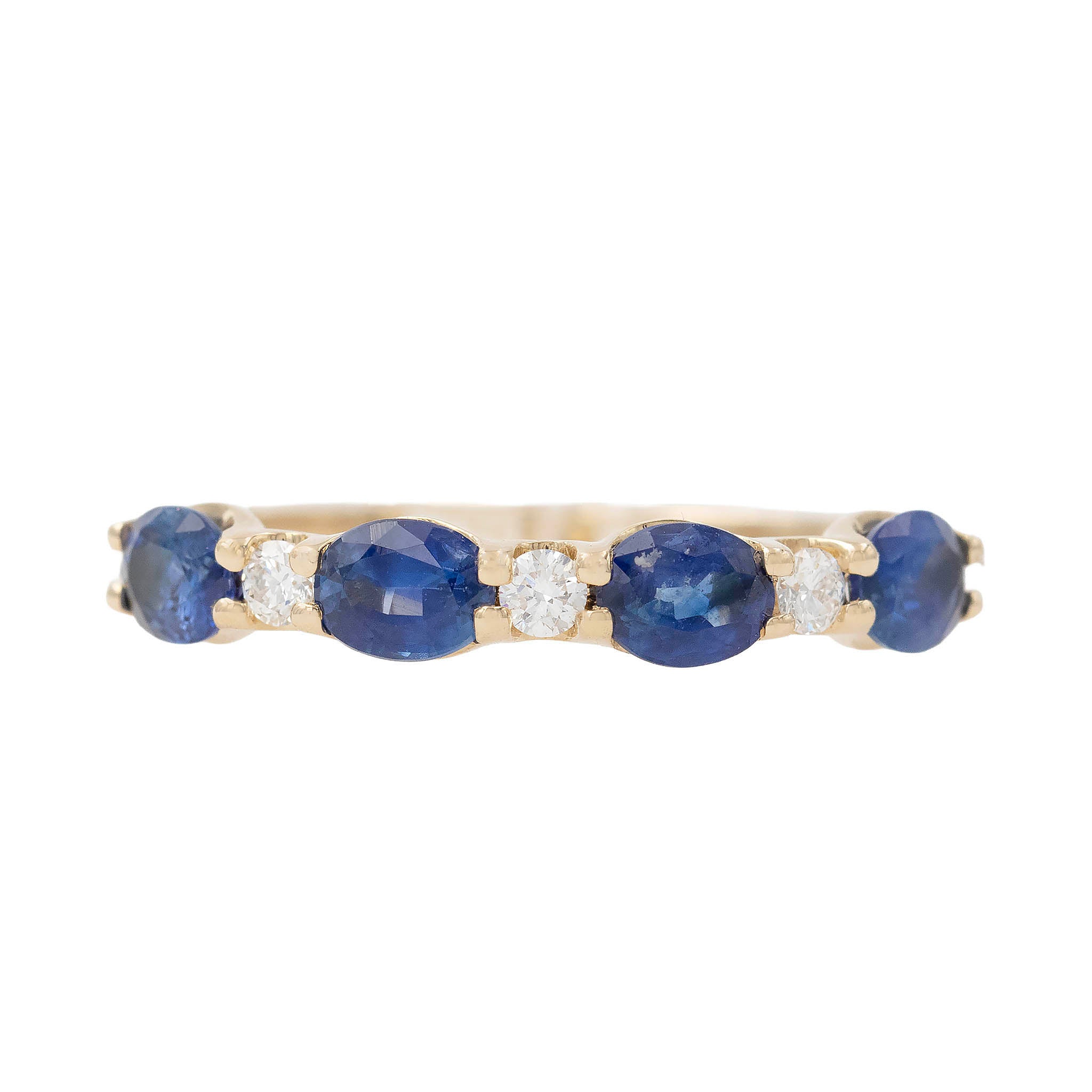 Alternating Oval Sapphire And Round Diamond Band Ring