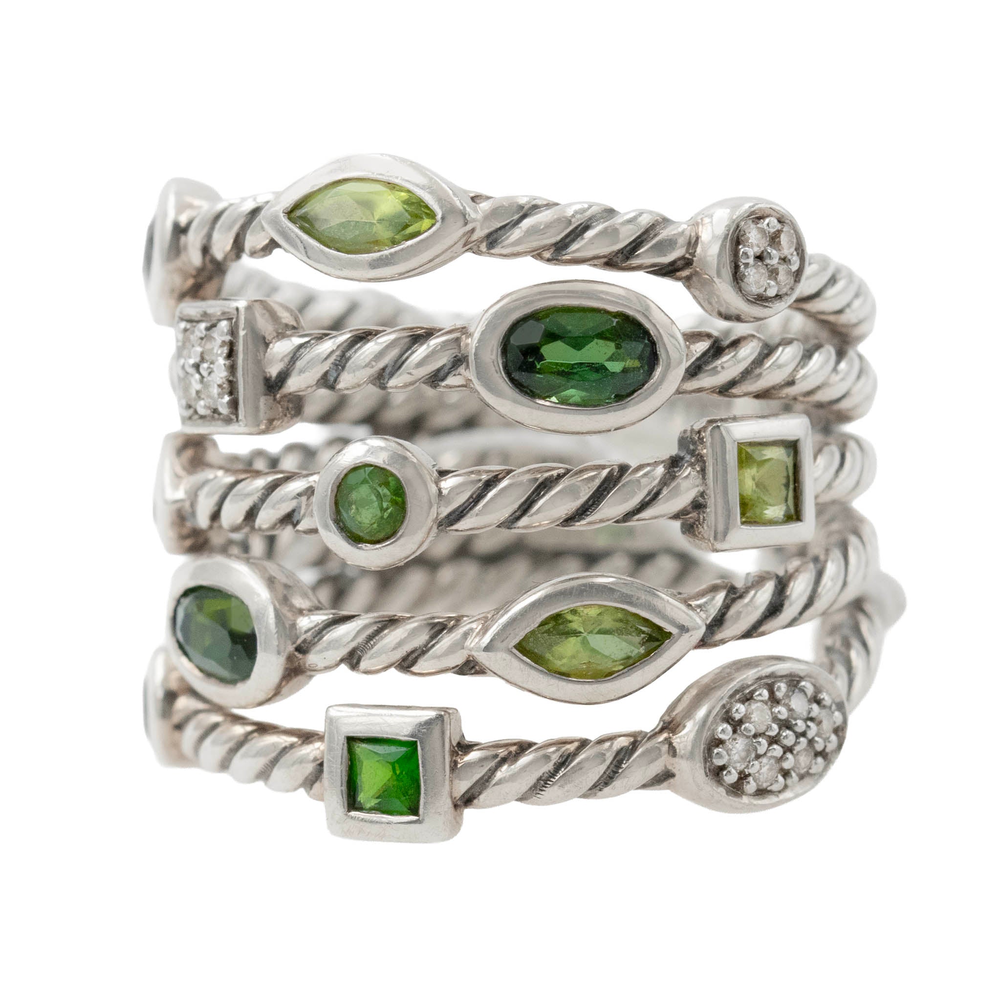 Yurman Peridot And Diamond Wide Stack Ring
