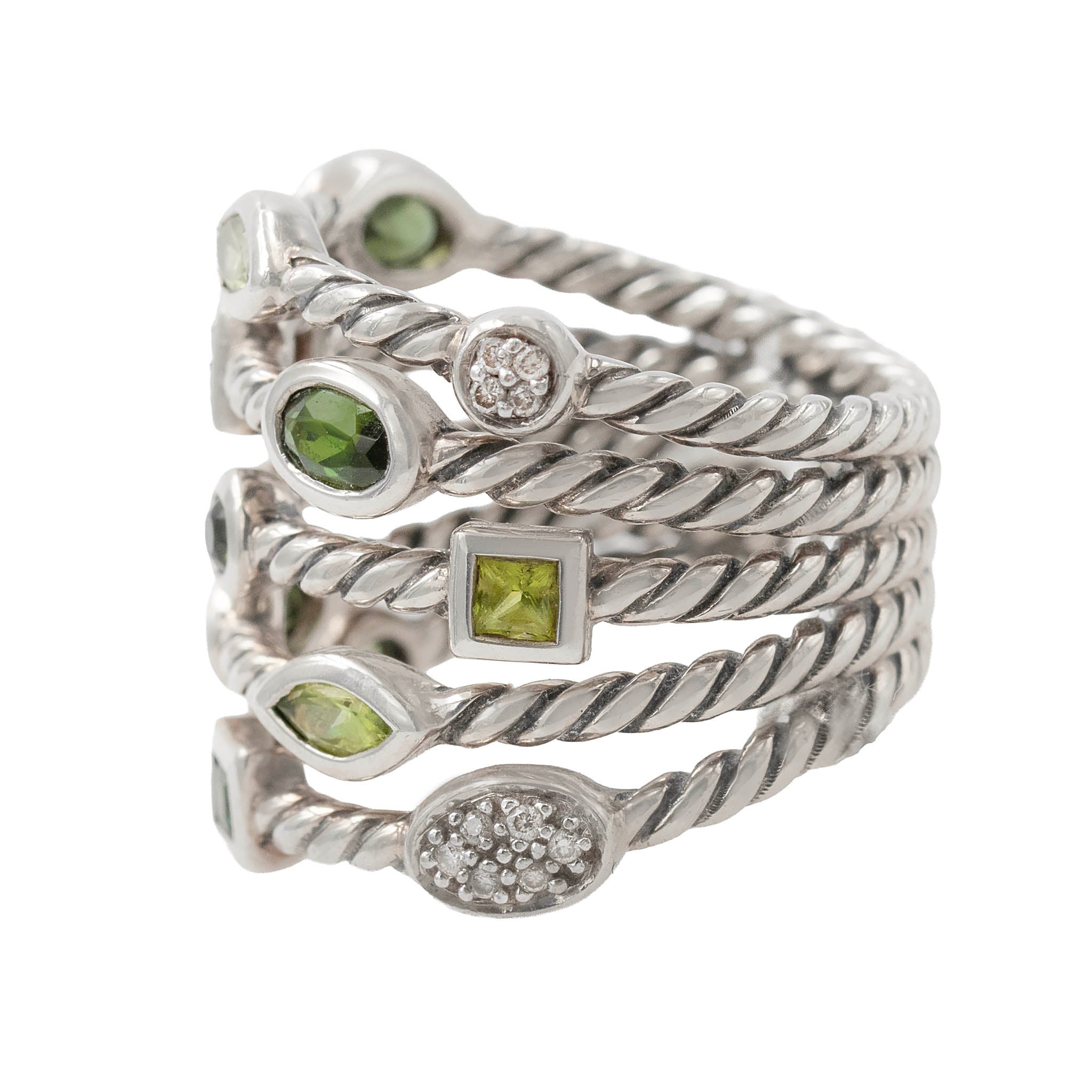 Yurman Peridot And Diamond Wide Stack Ring