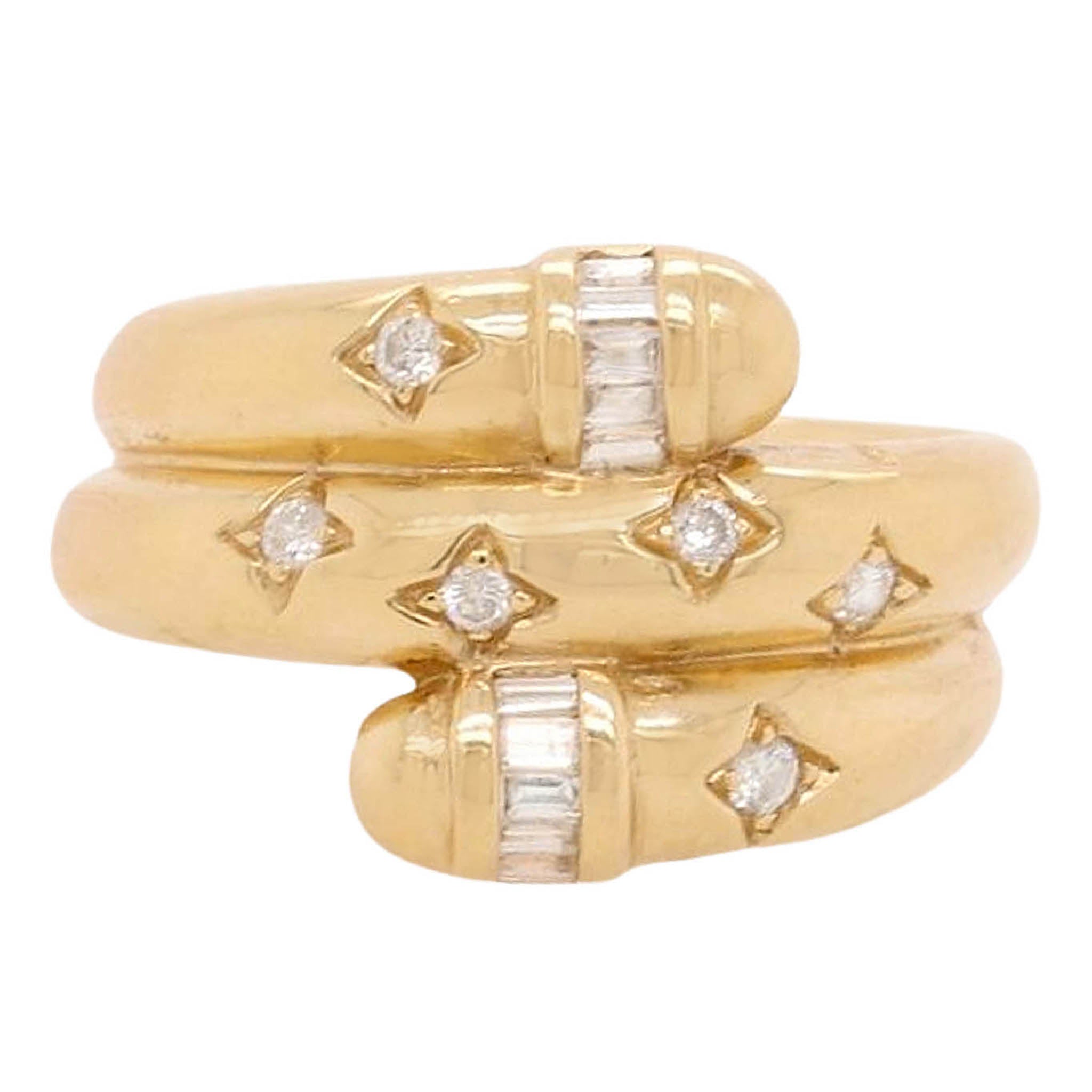 Wraparound Wide Band With Inset Round And Baguette Diamonds