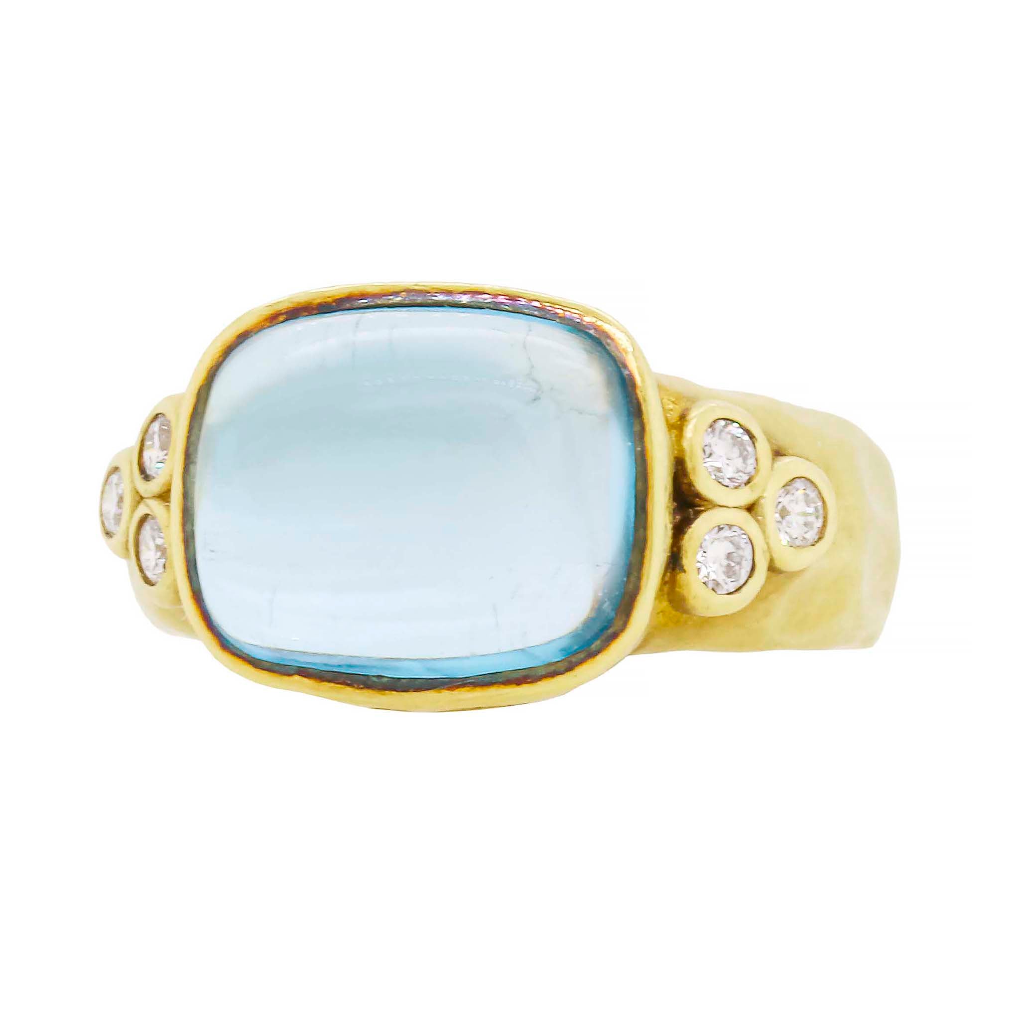 Cabochon Blue Topaz Ring In Textured Gold
