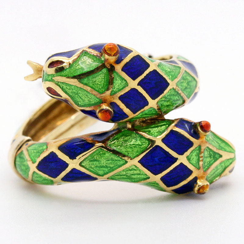 Estate Enamel Double Snake Ring