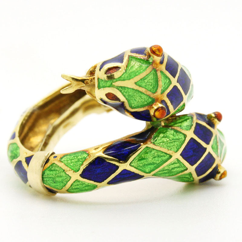 Estate Enamel Double Snake Ring