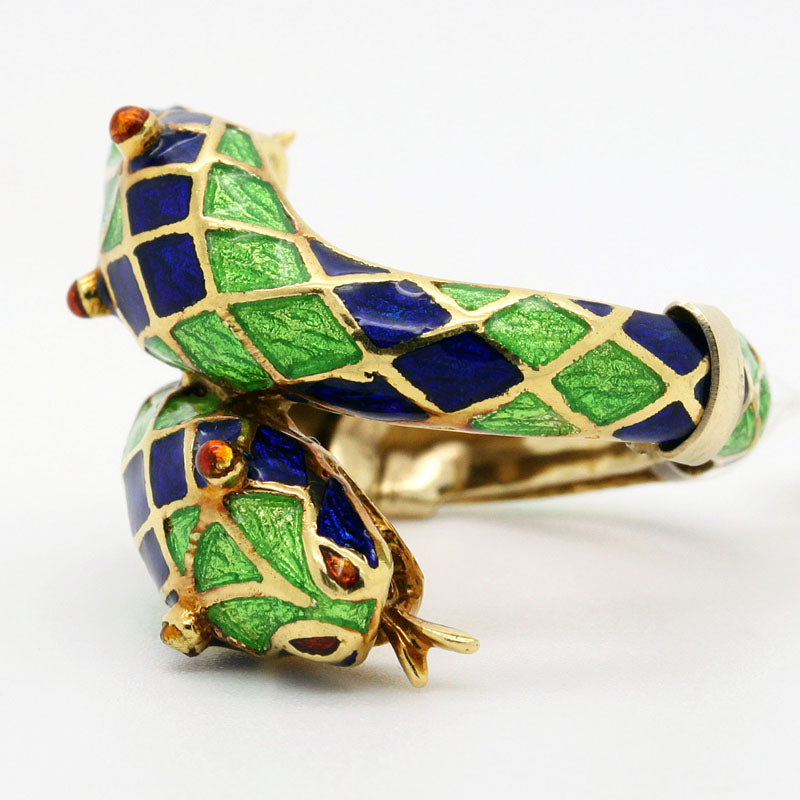 Estate Enamel Double Snake Ring