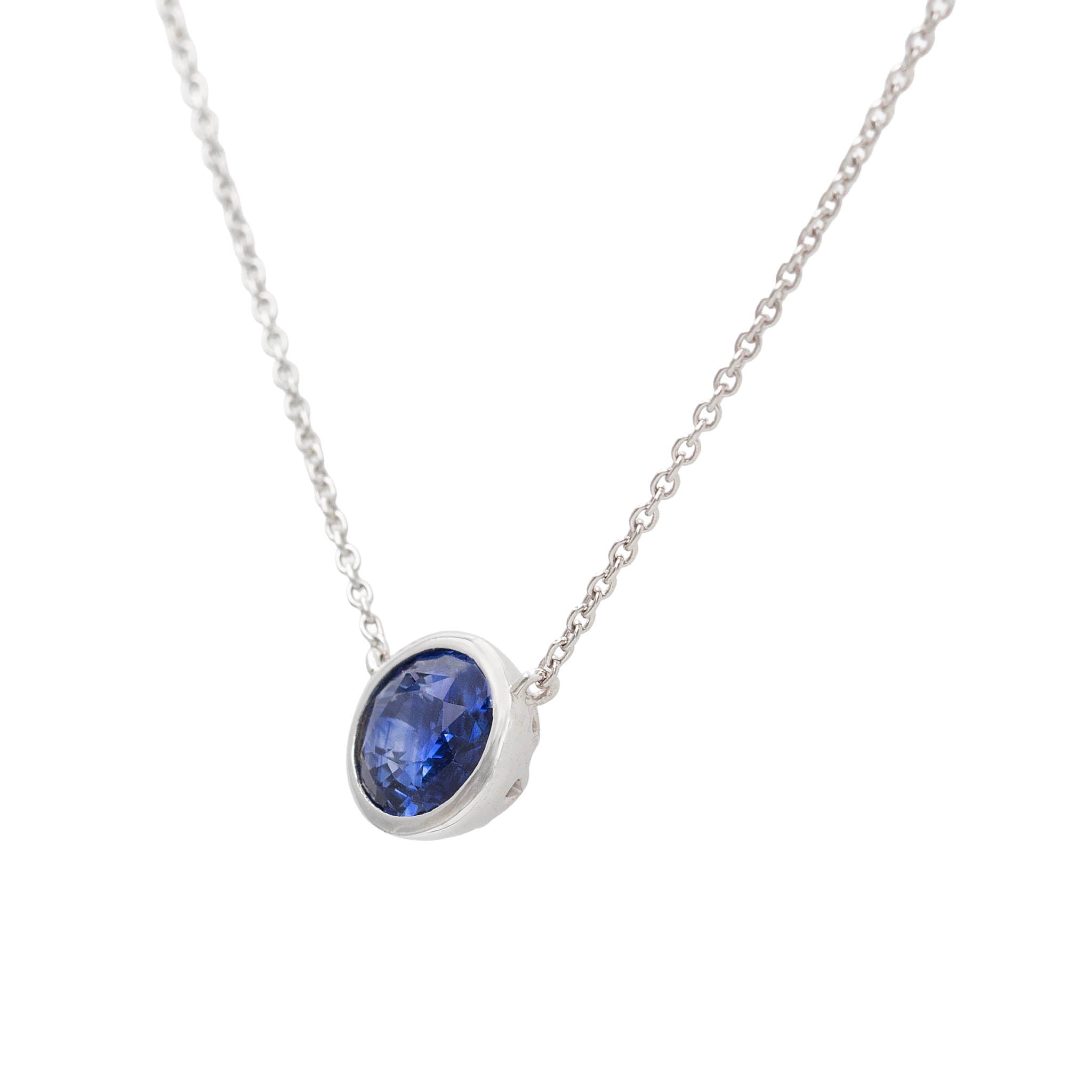 Bezel Set Oval Sapphire Pendant Necklace