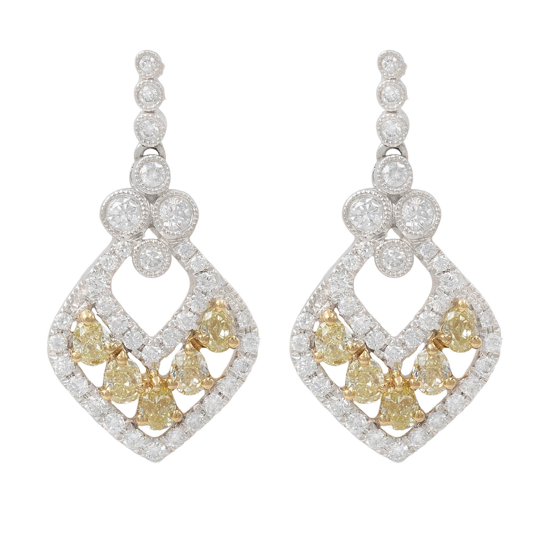 Yellow And White Diamond Dressy Drop Earrings