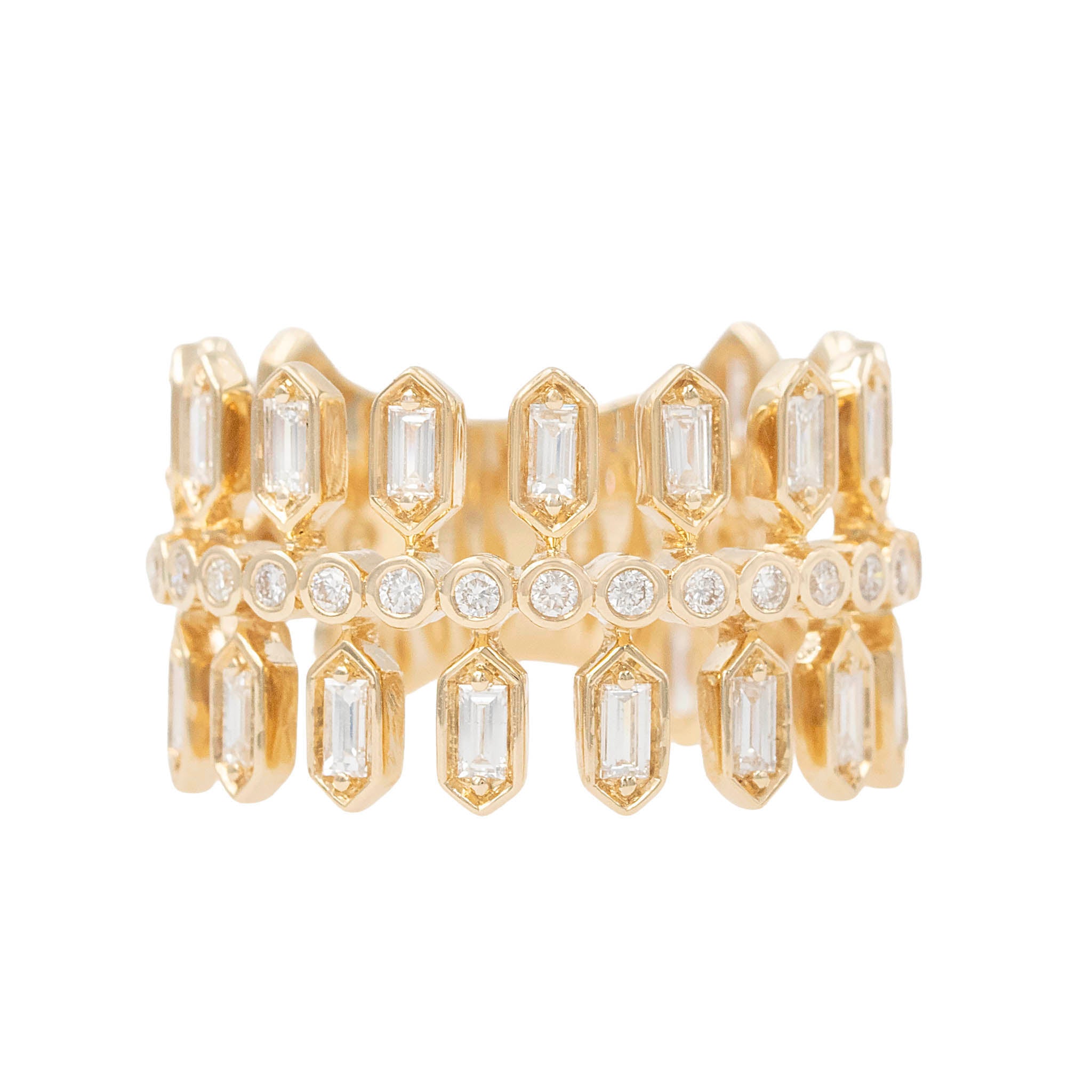 Wide Openwork Baguette Diamond Band Ring