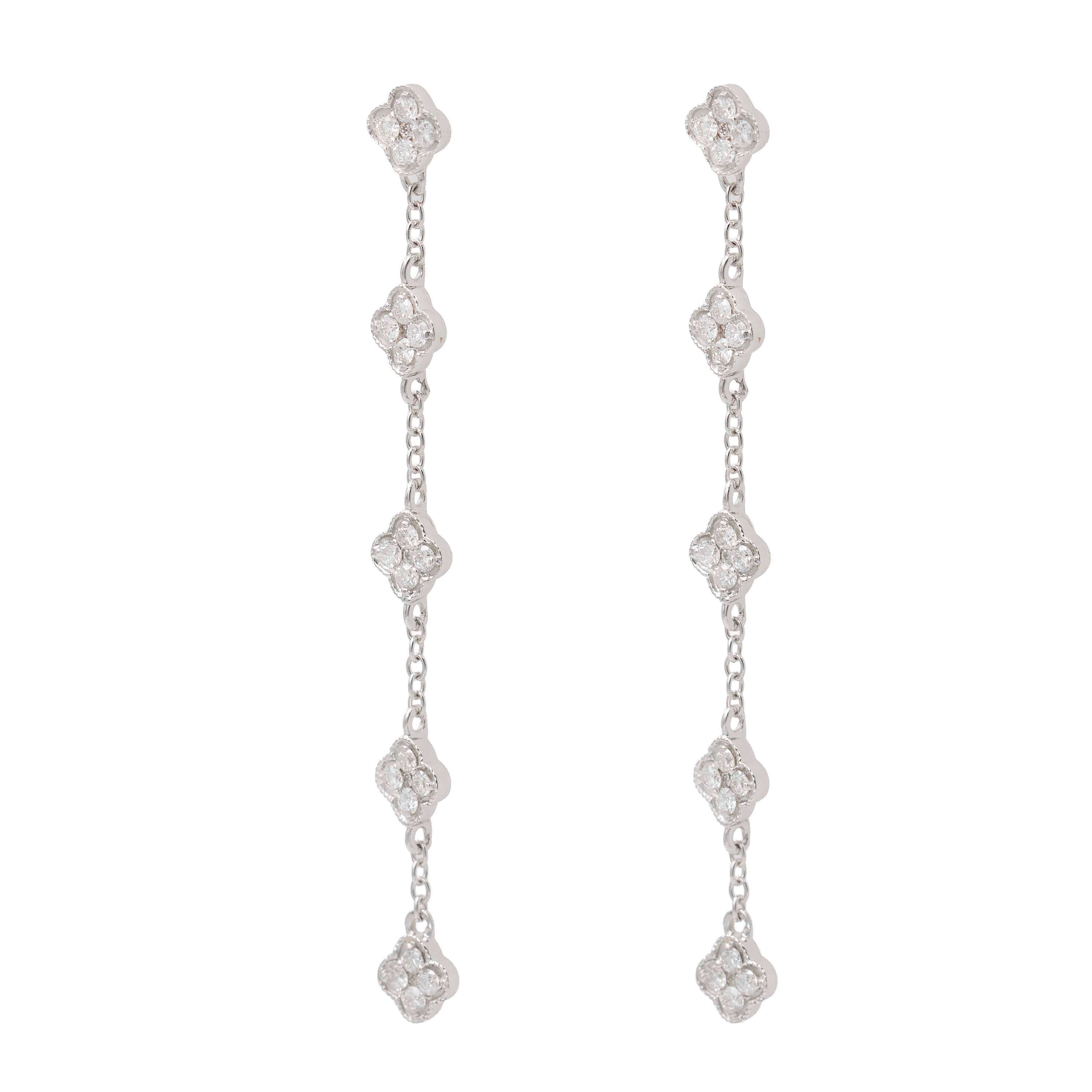 Diamond Clover Line Drop Earrings