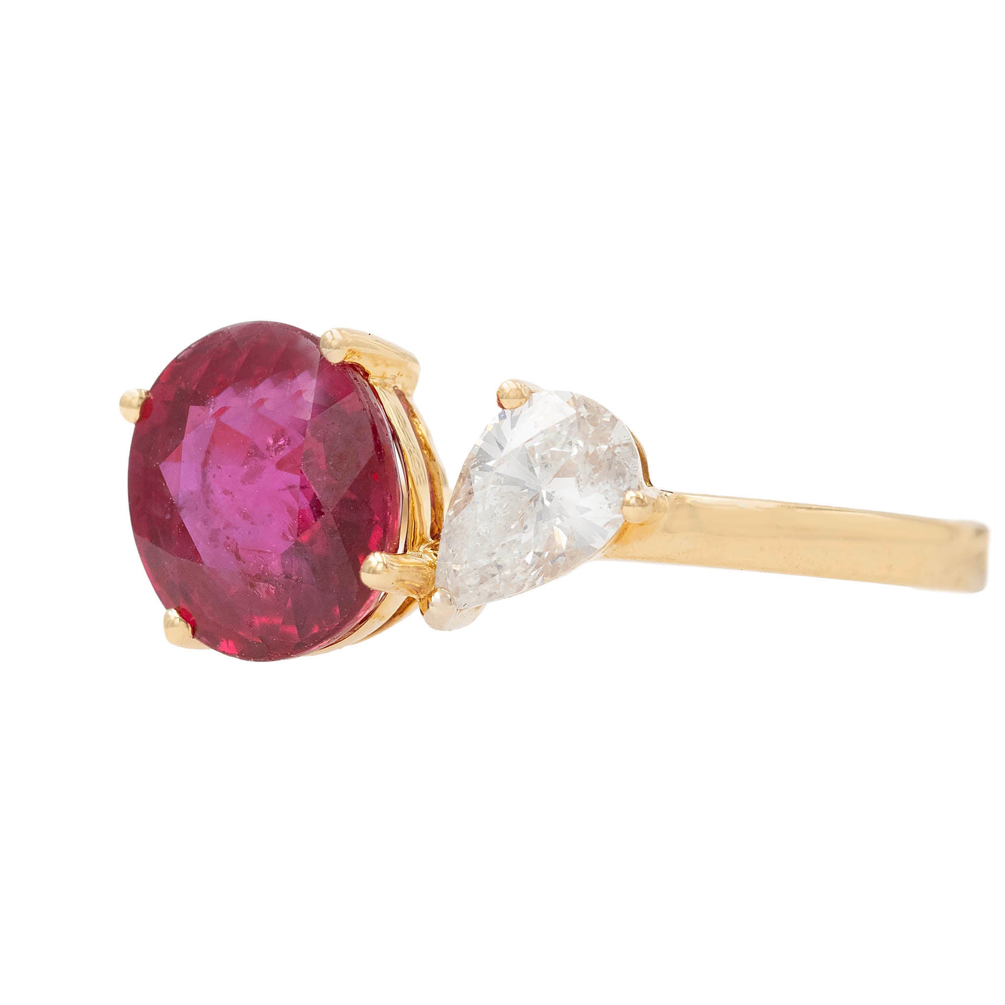 Round Ruby And Pear Diamond Toi Et Moi Ring