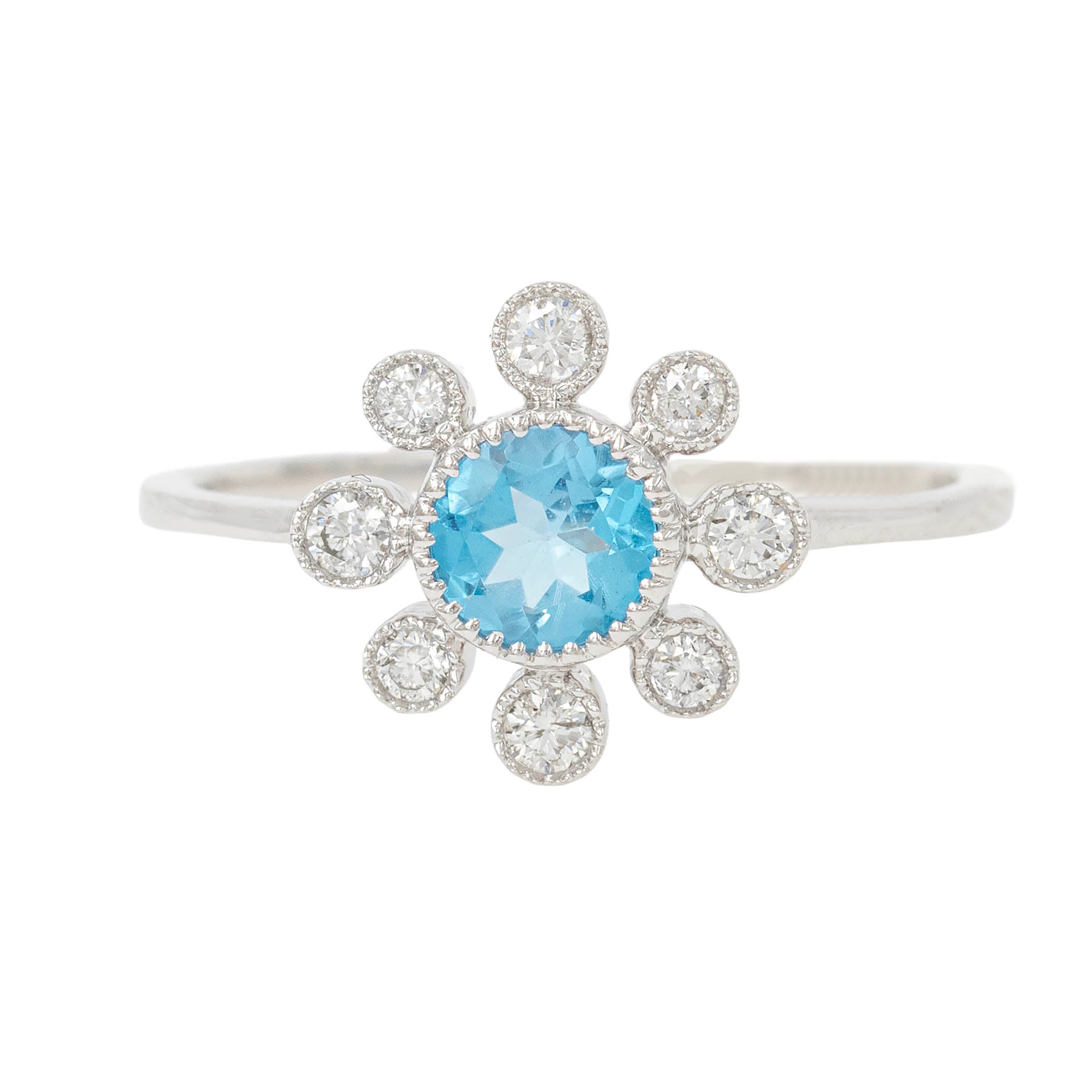 Blue Topaz And Diamond Flower Ring
