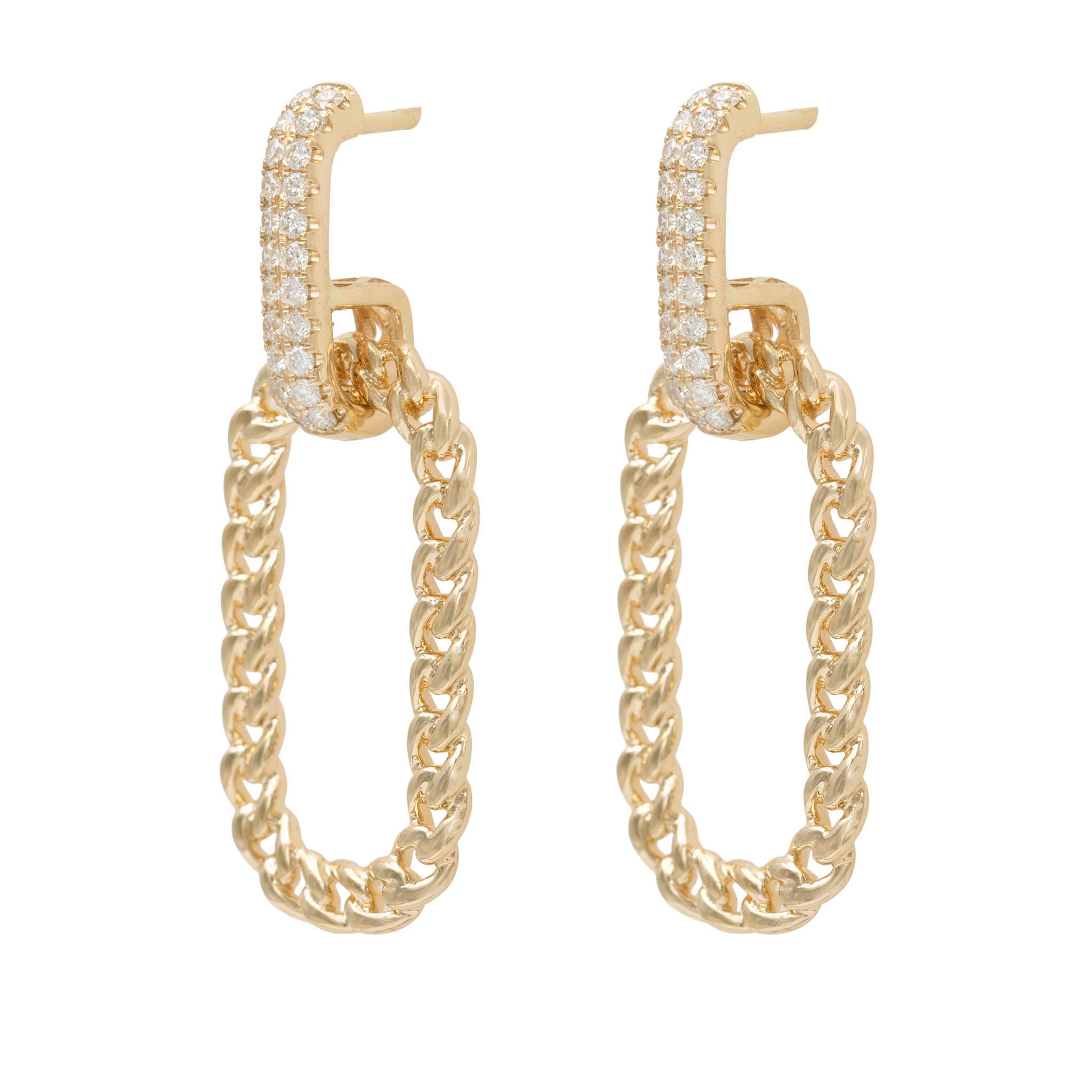Curb Link Drop Earring With Diamond Tops