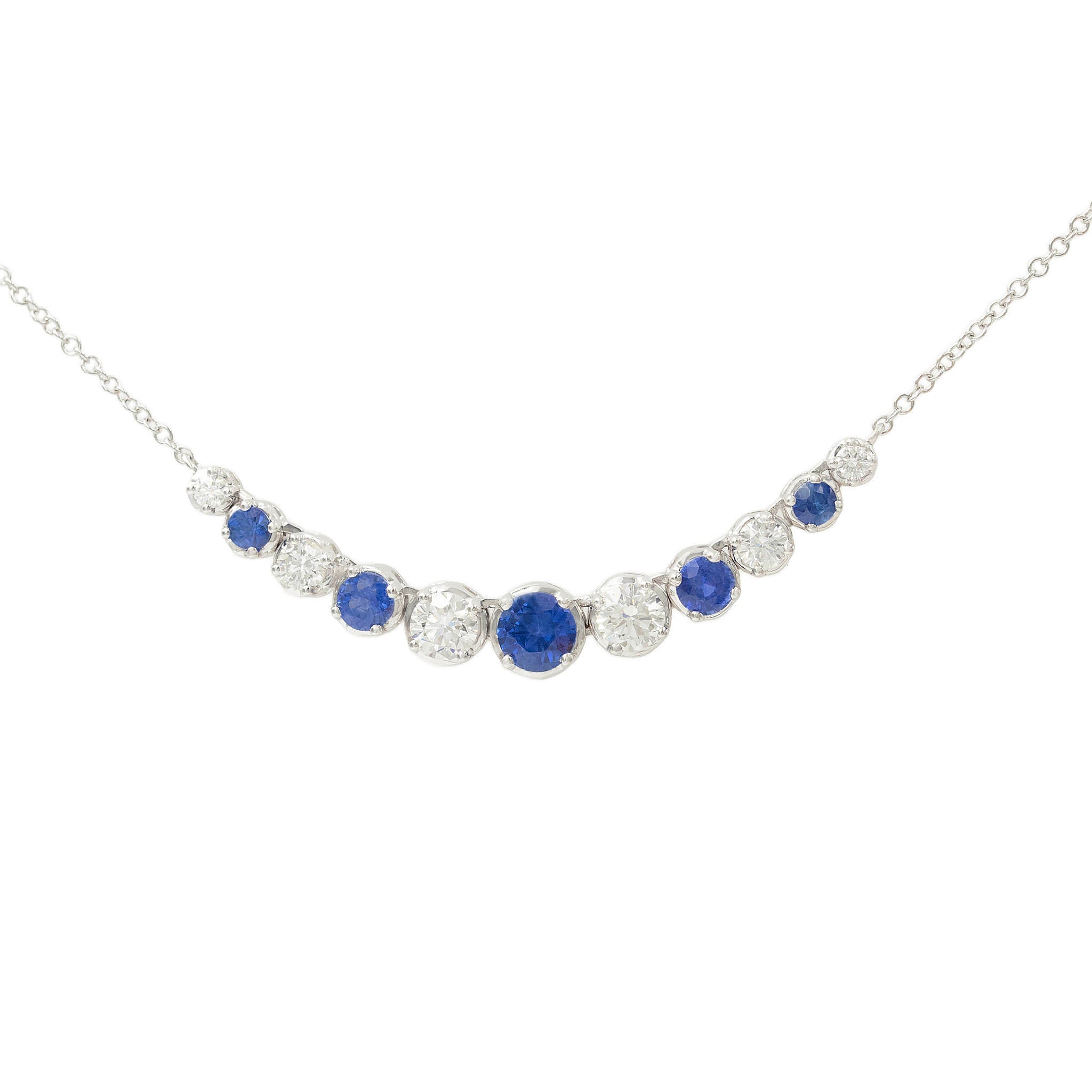 Alternating Sapphire And Diamond Graduating Necklace