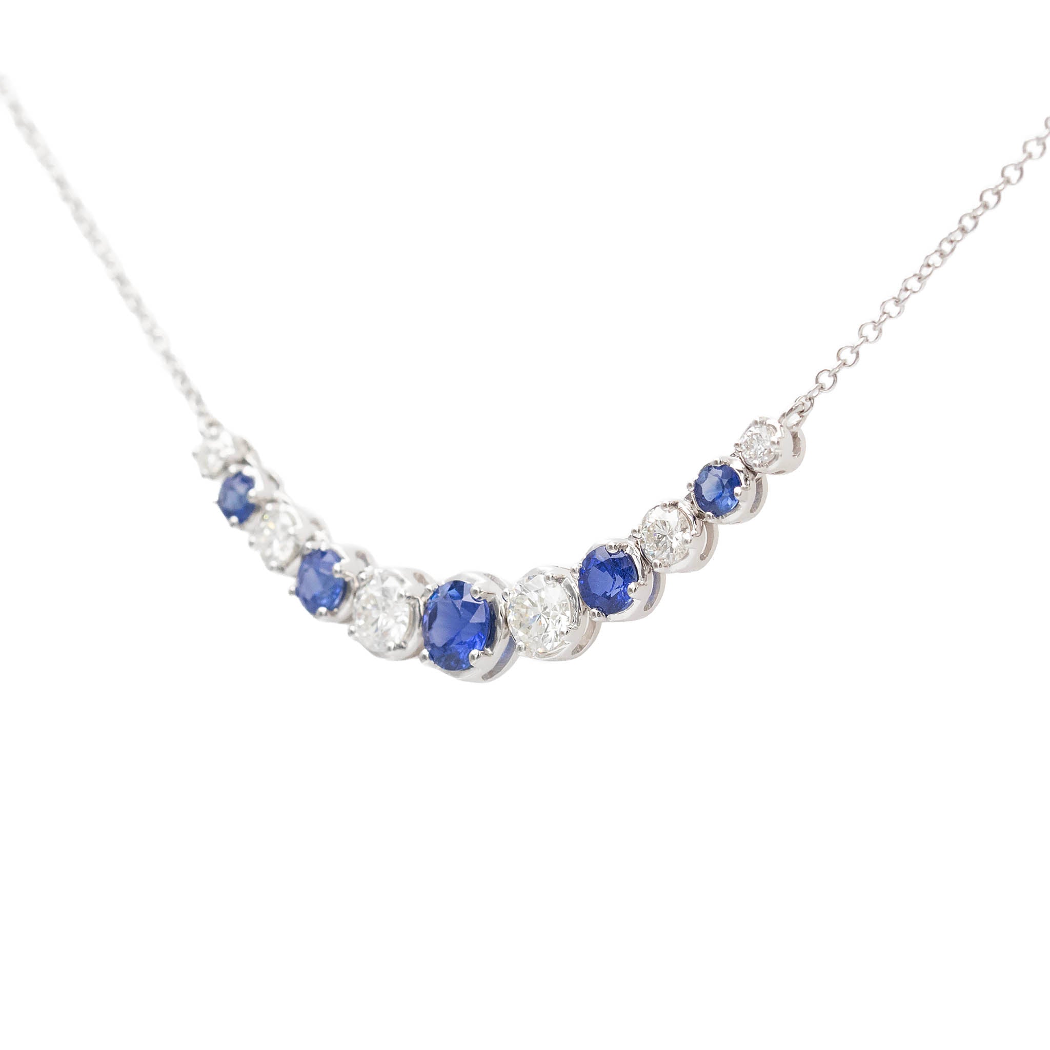 Alternating Sapphire And Diamond Graduating Necklace