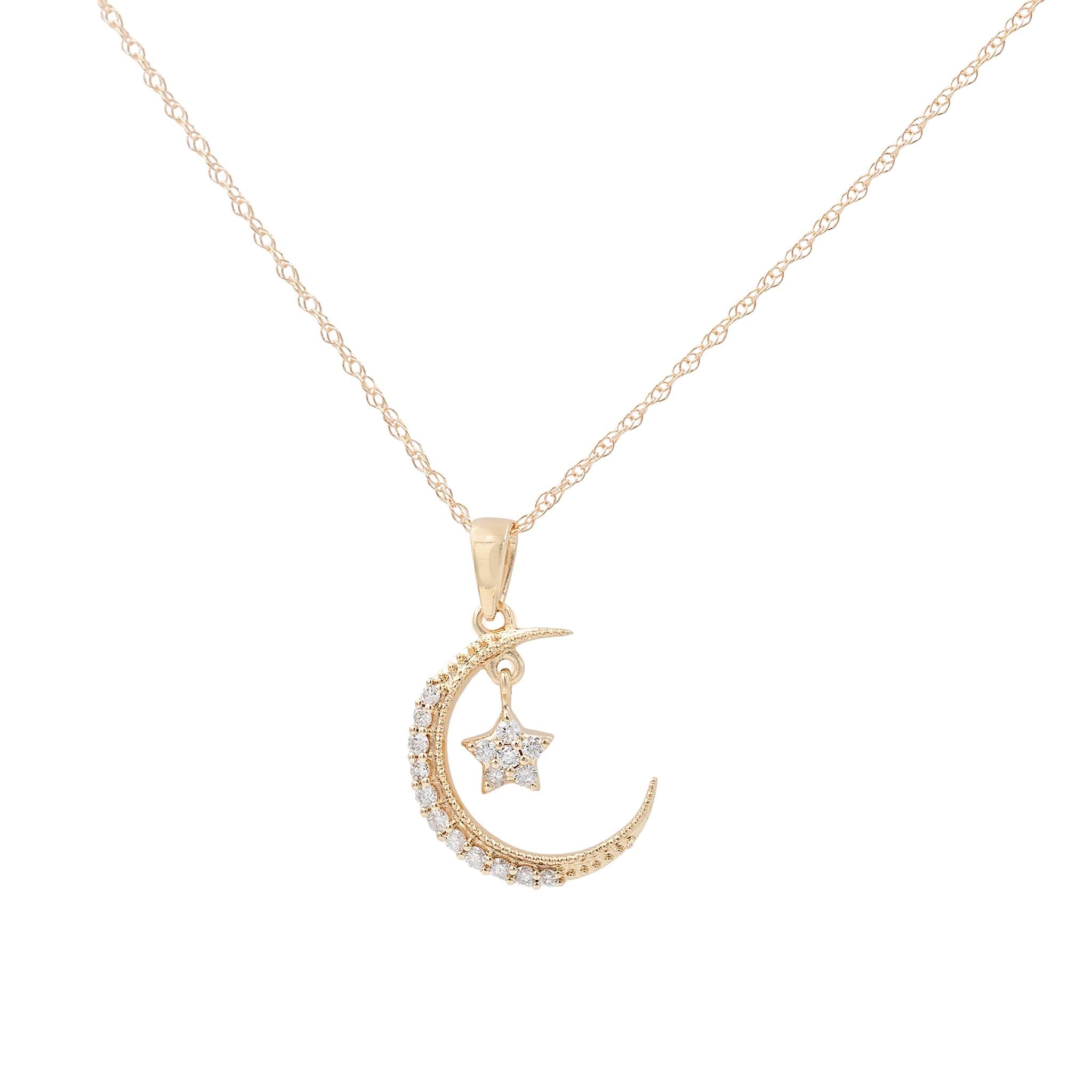 Diamond Moon And Star Pendant