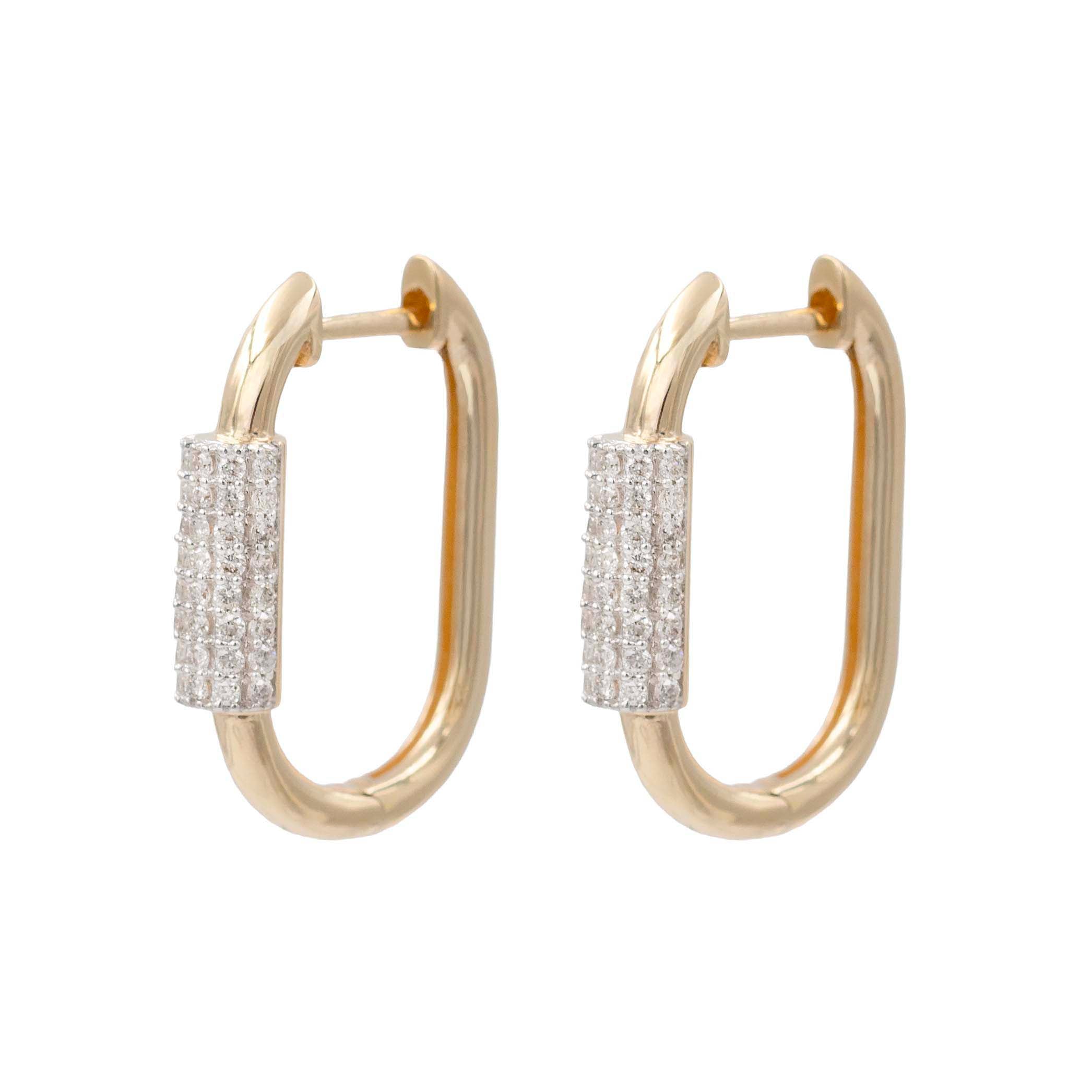 Diamond Push Lock Style Hoop Earring
