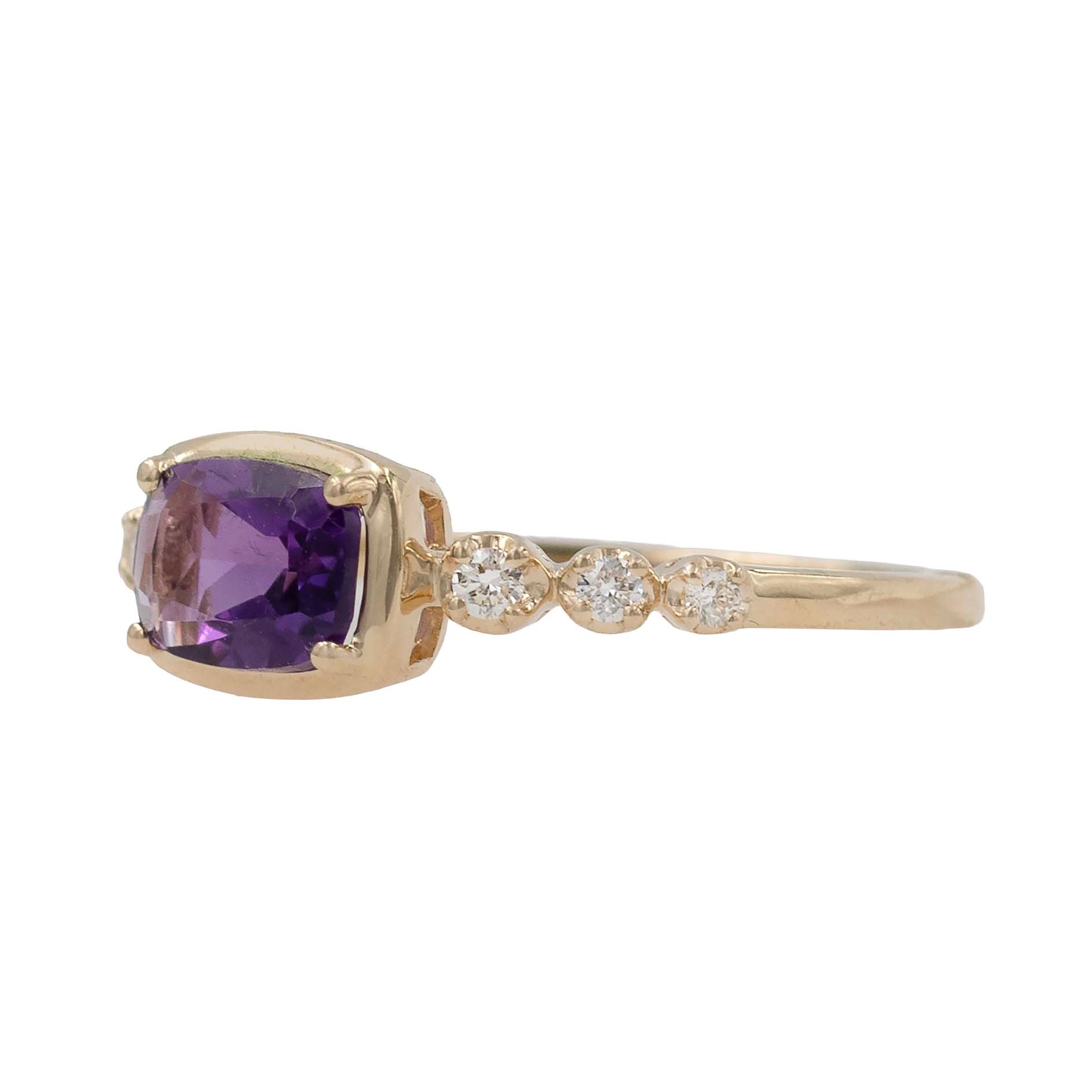 Amethyst Ring With Side Diamonds
