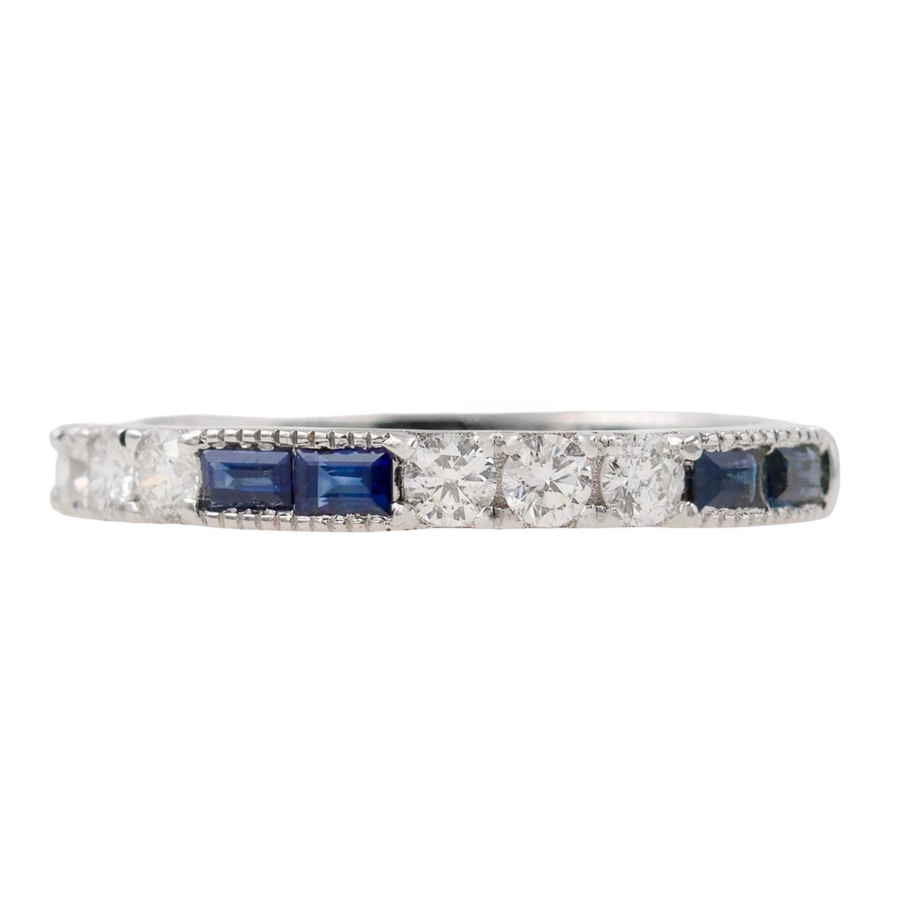 Sapphire Baguette And Round Diamond Channel Set Band Ring