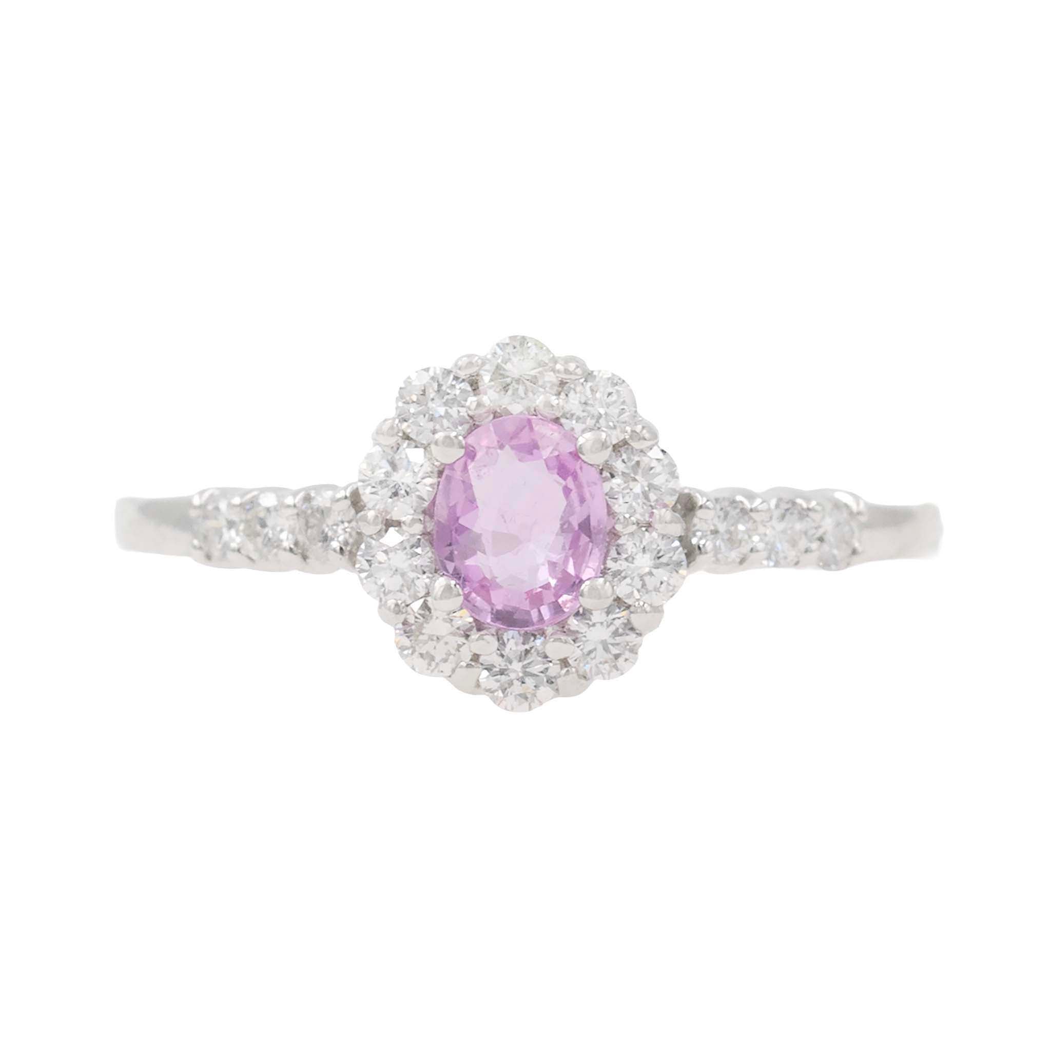 Pink Sapphire With Diamond Halo Ring