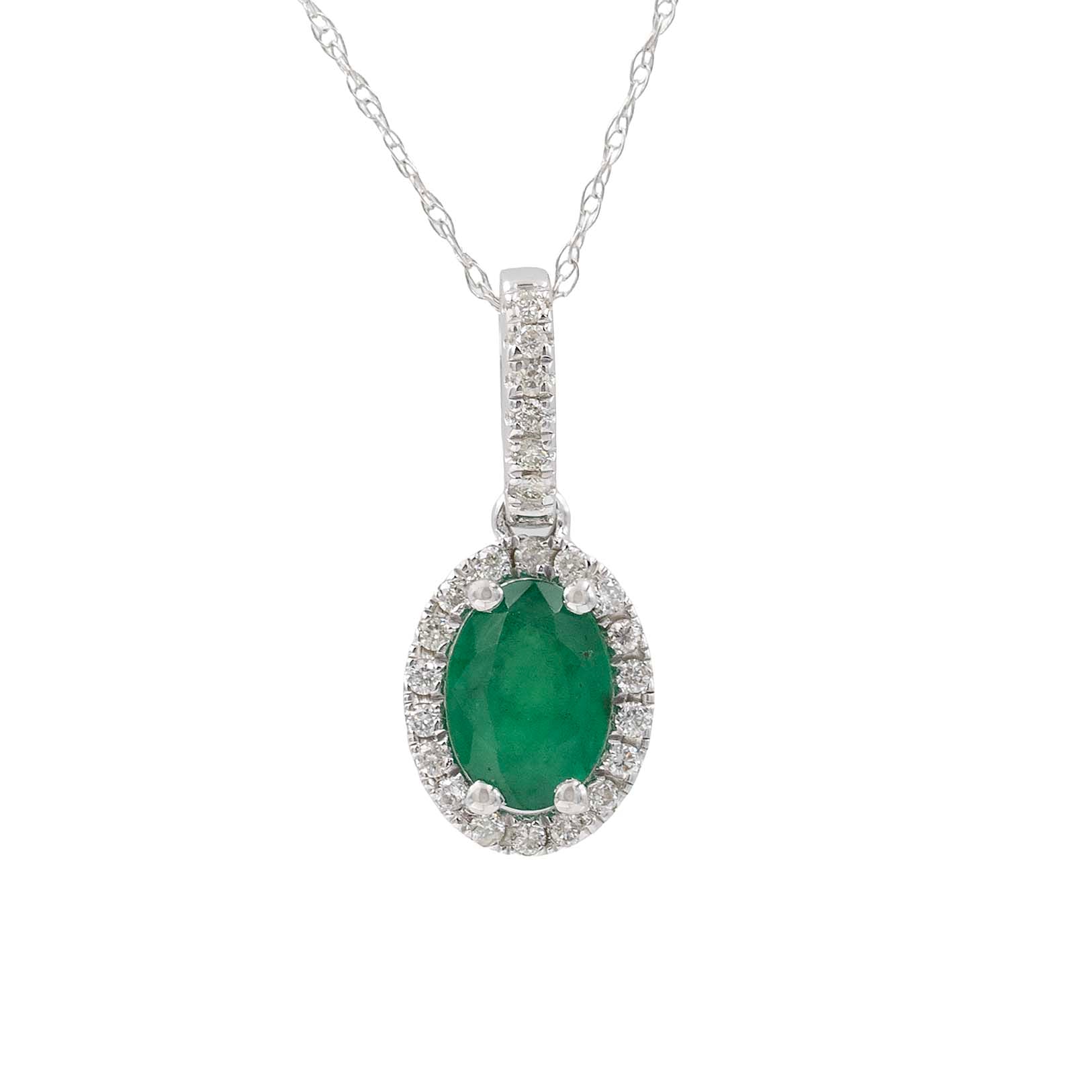 Oval Emerald Pendant With Diamond Halo