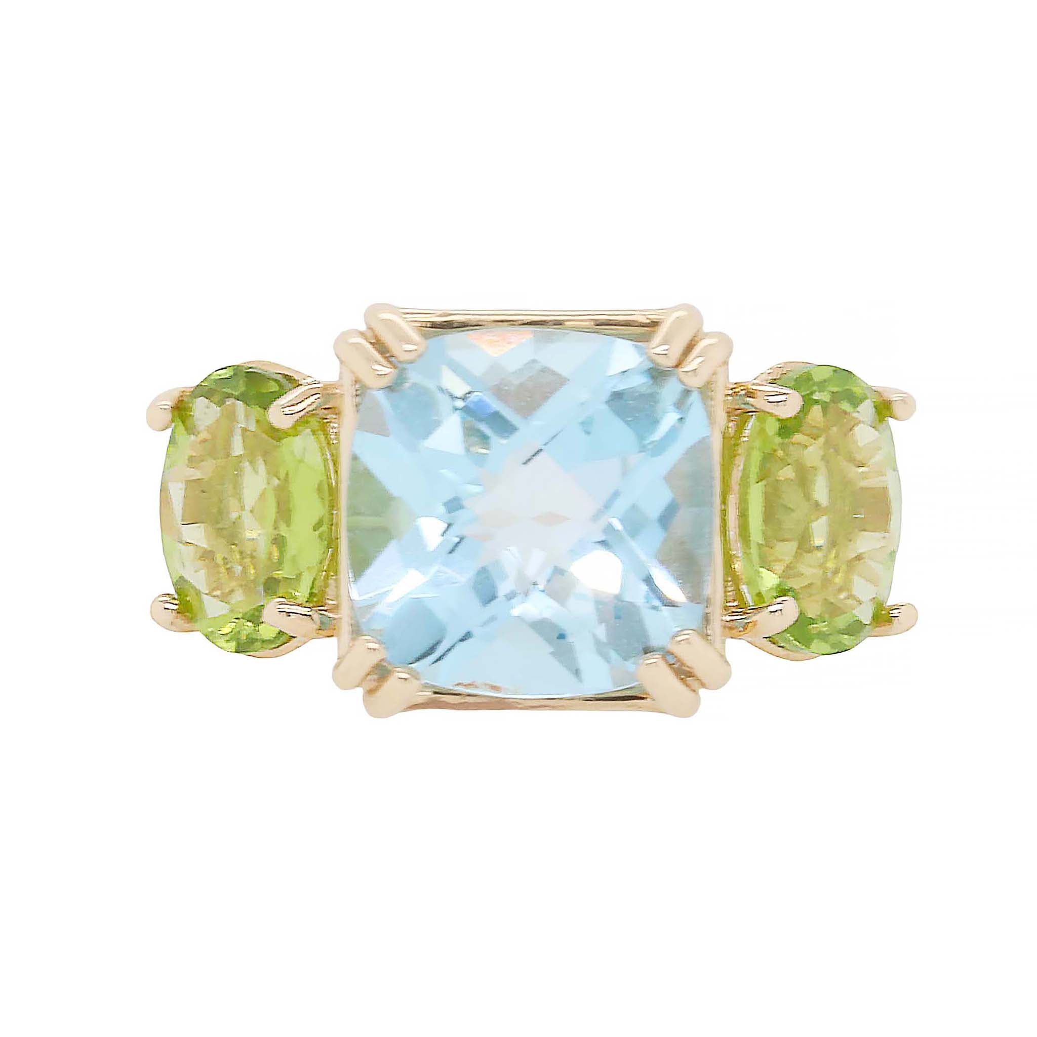 Blue Topaz And Peridot Three Stone Ring