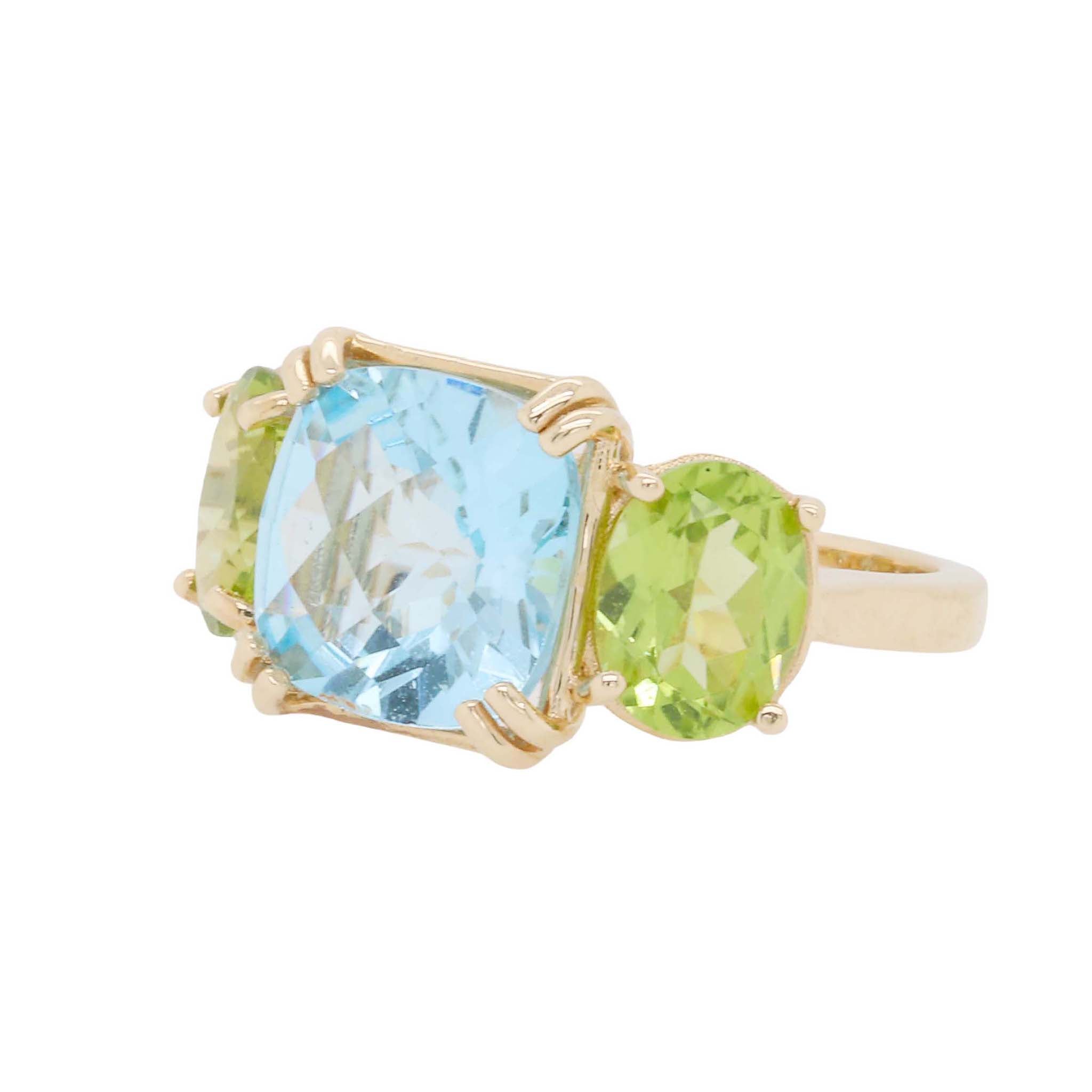 Blue Topaz And Peridot Three Stone Ring
