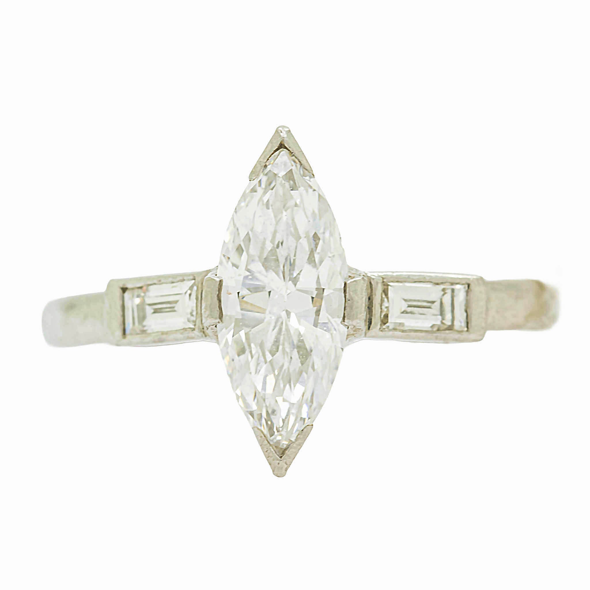 Marquise Diamond Engagement Ring With Baguettes In Platinum