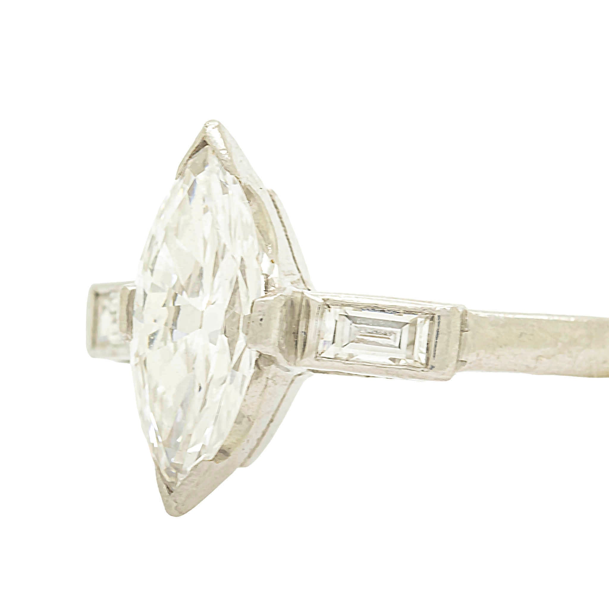 Marquise Diamond Engagement Ring With Baguettes In Platinum