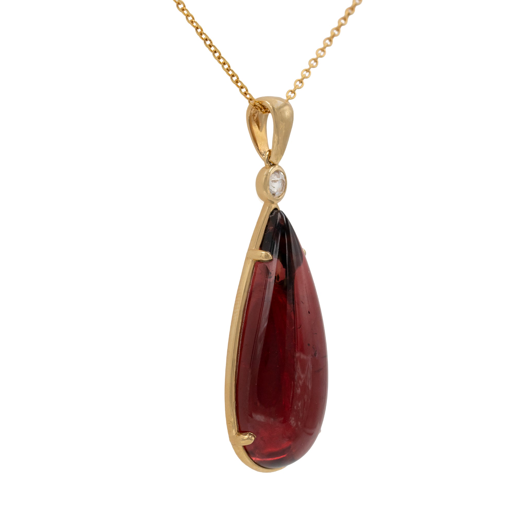Rubelite Tourmaline Tear Drop Pendant With Diamond