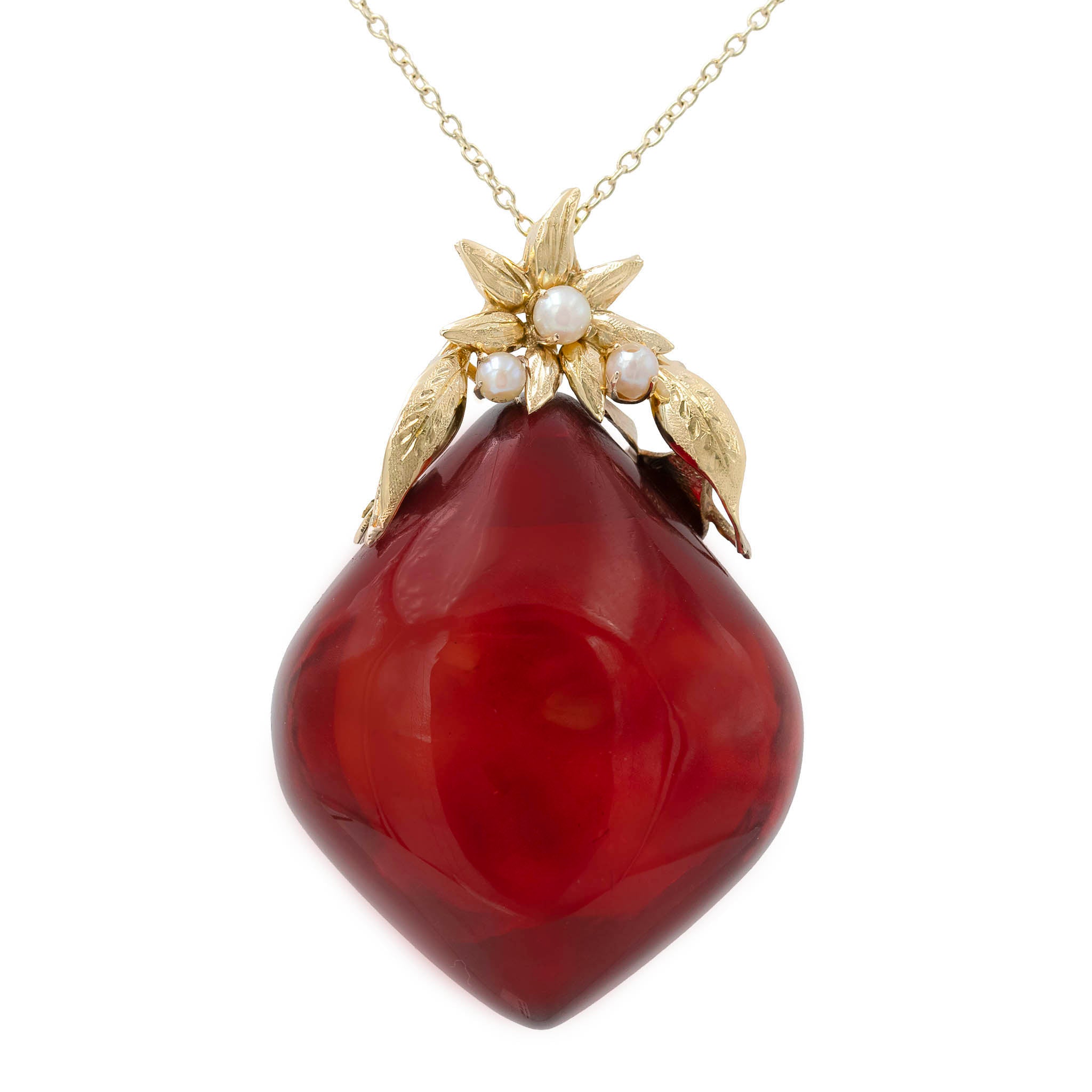 Cherry Amber Estate Pendant With Pearls