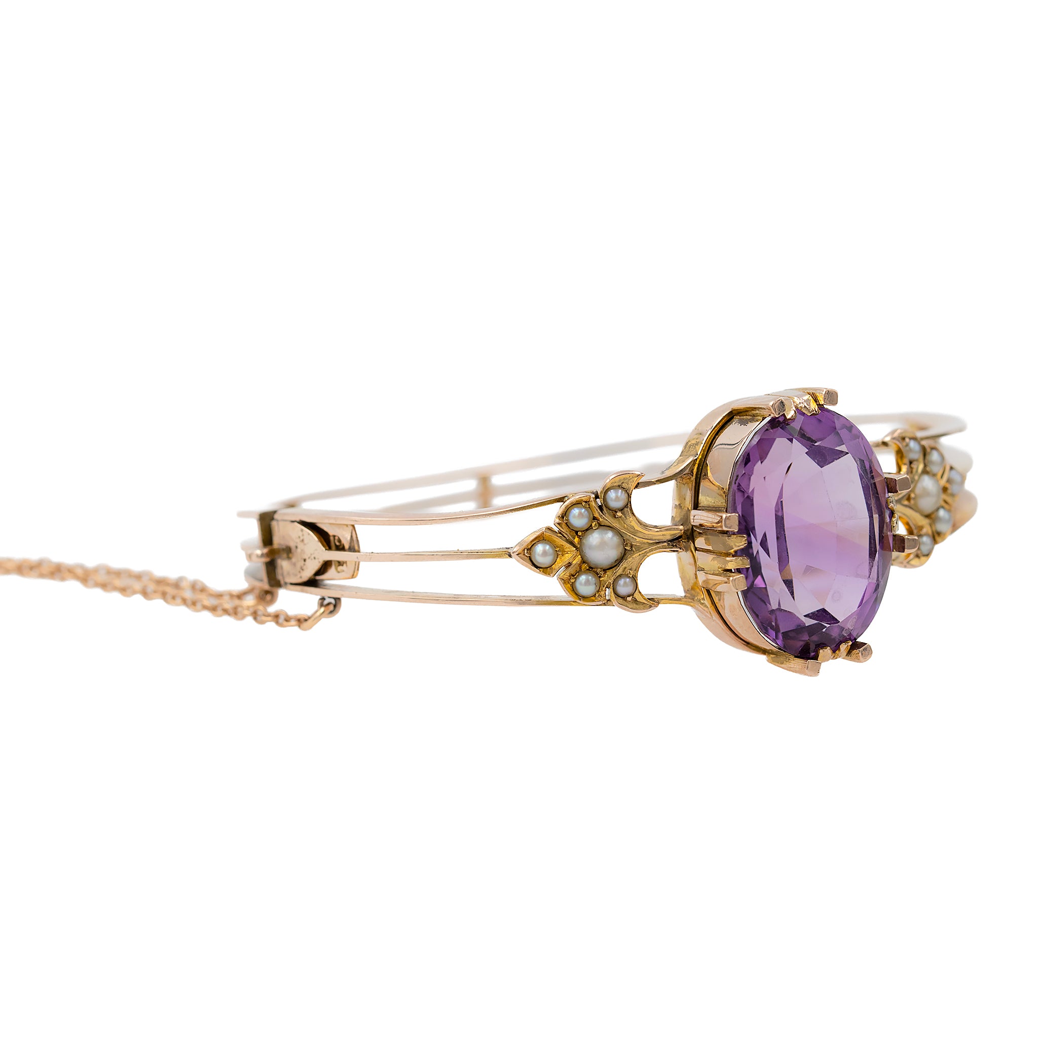 Victorian Amethyst And Seed Pearl Bangle Bracelet