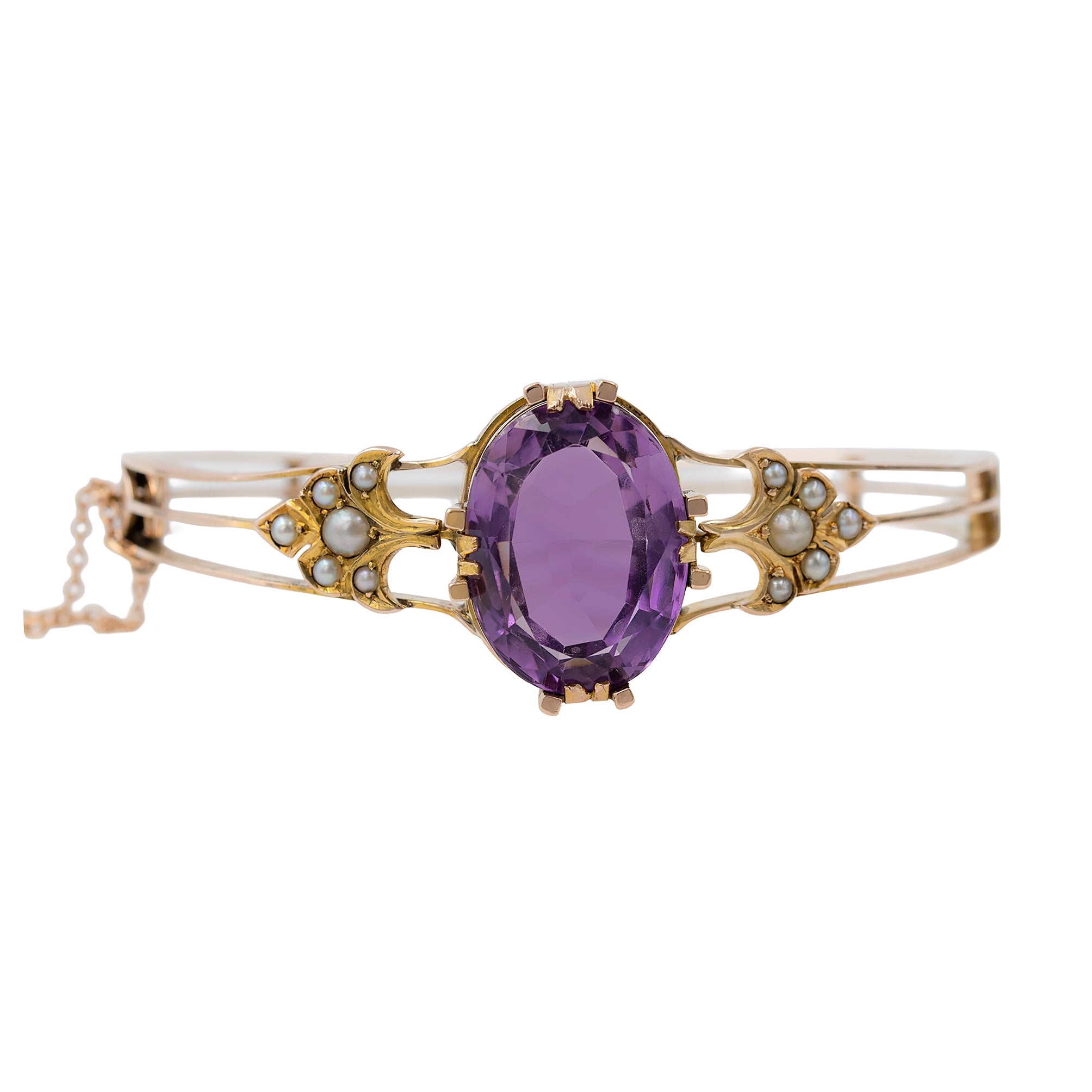Victorian Amethyst And Seed Pearl Bangle Bracelet
