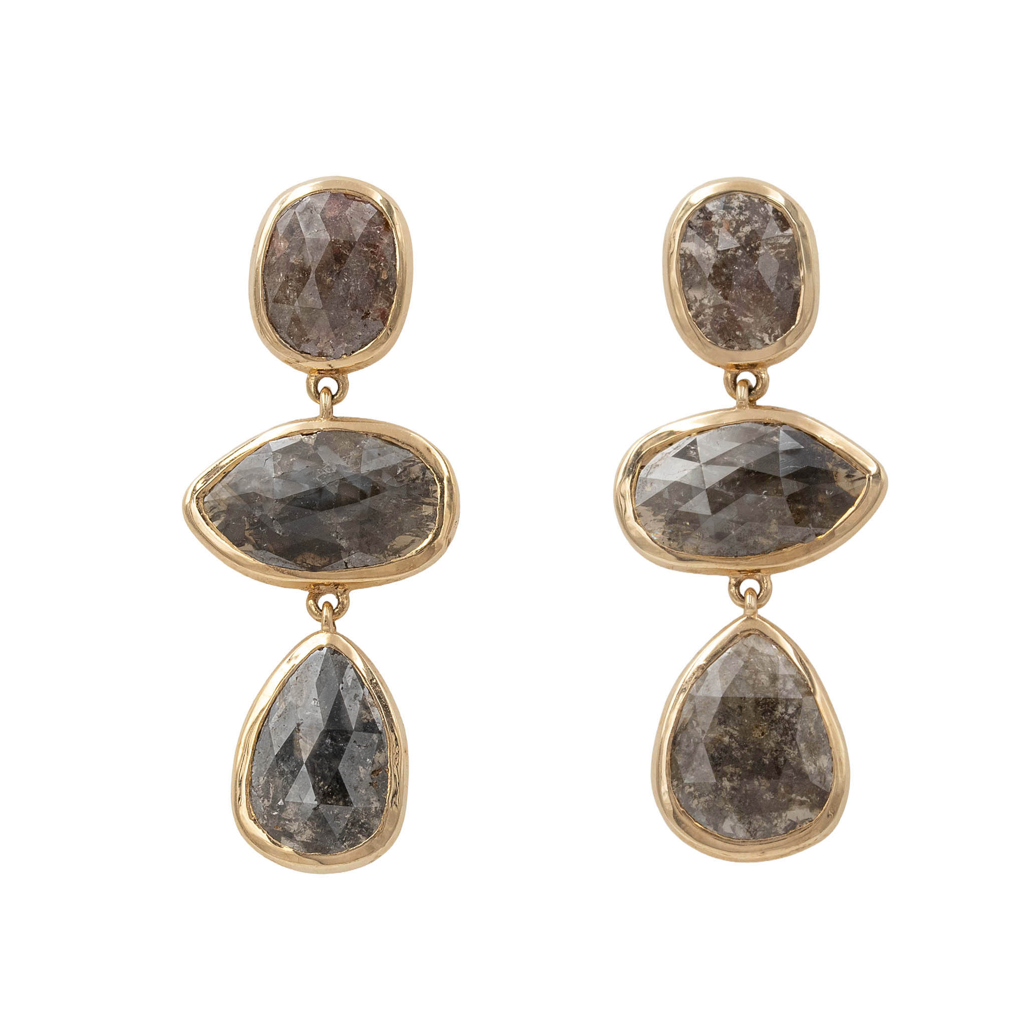 Bezel Set Champagne Diamond Three Drop Earring