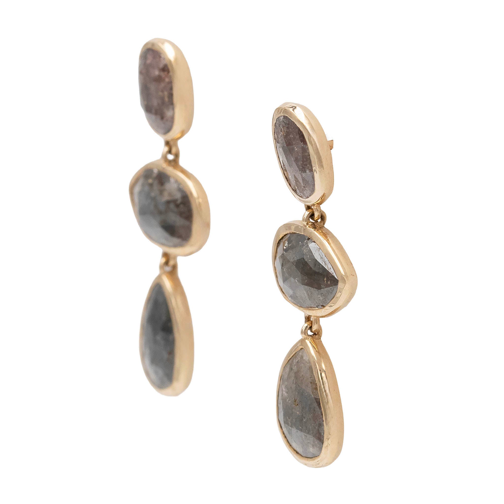 Bezel Set Champagne Diamond Three Drop Earring