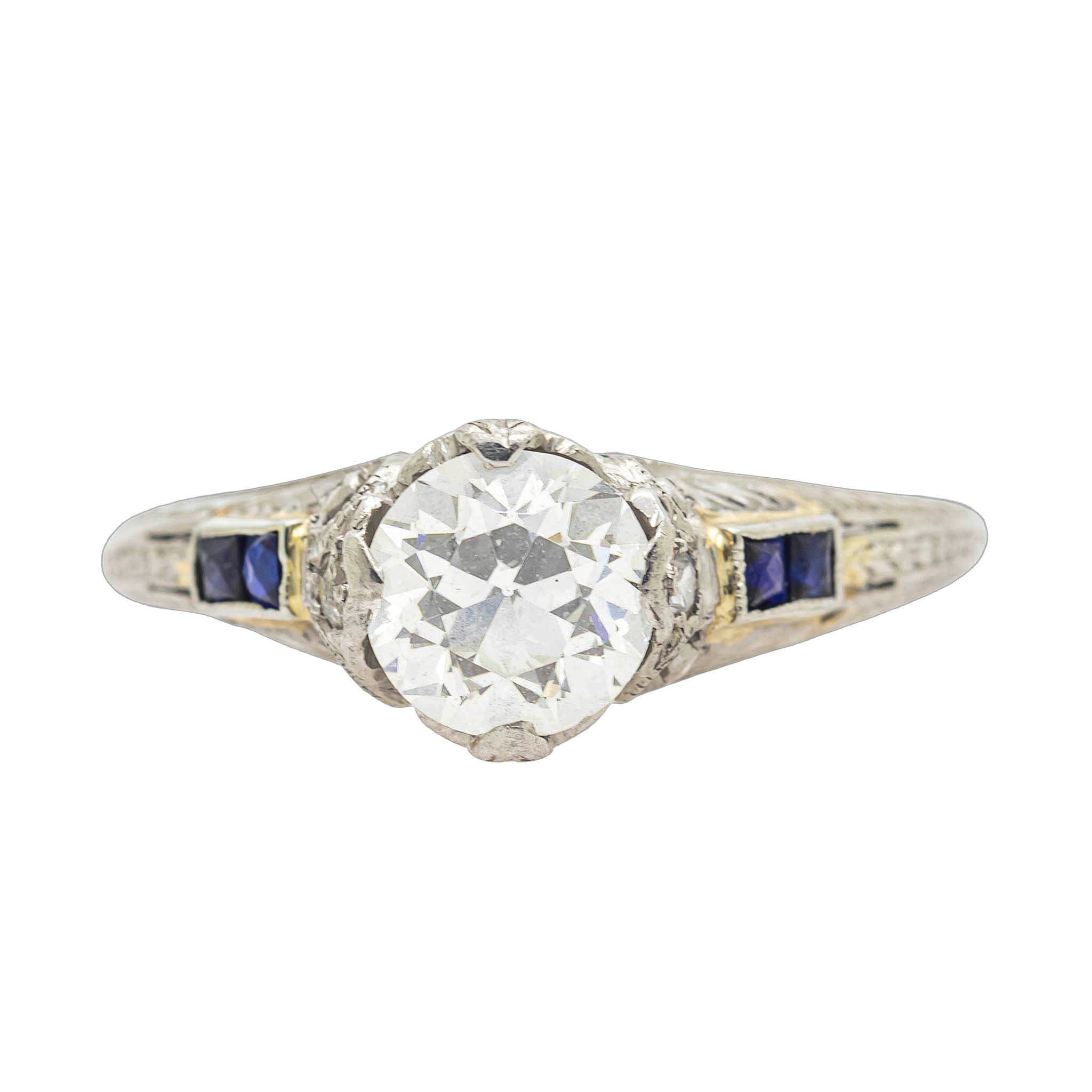 Estate Diamond Engagement Ring With Sapphire Baguettes