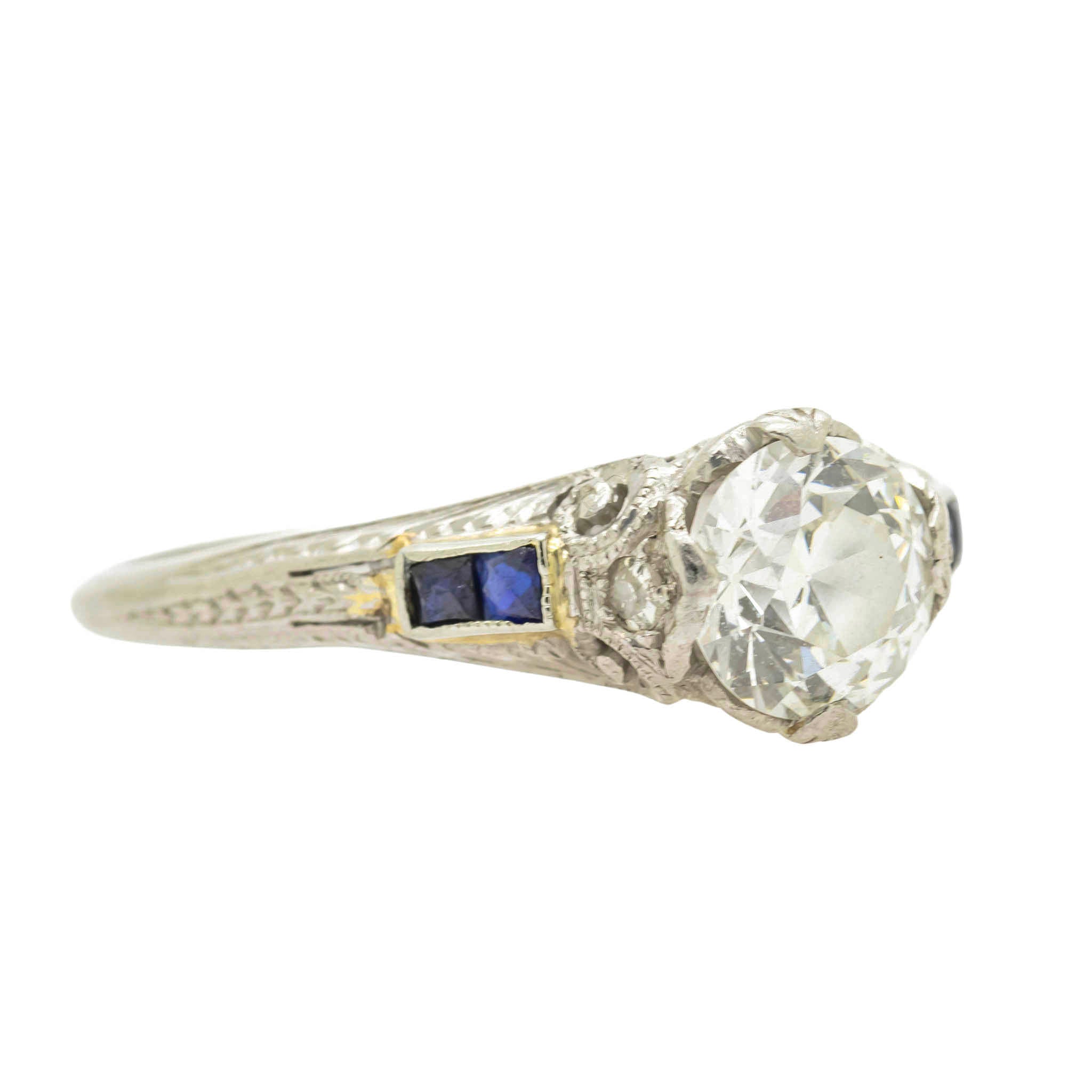 Estate Diamond Engagement Ring With Sapphire Baguettes