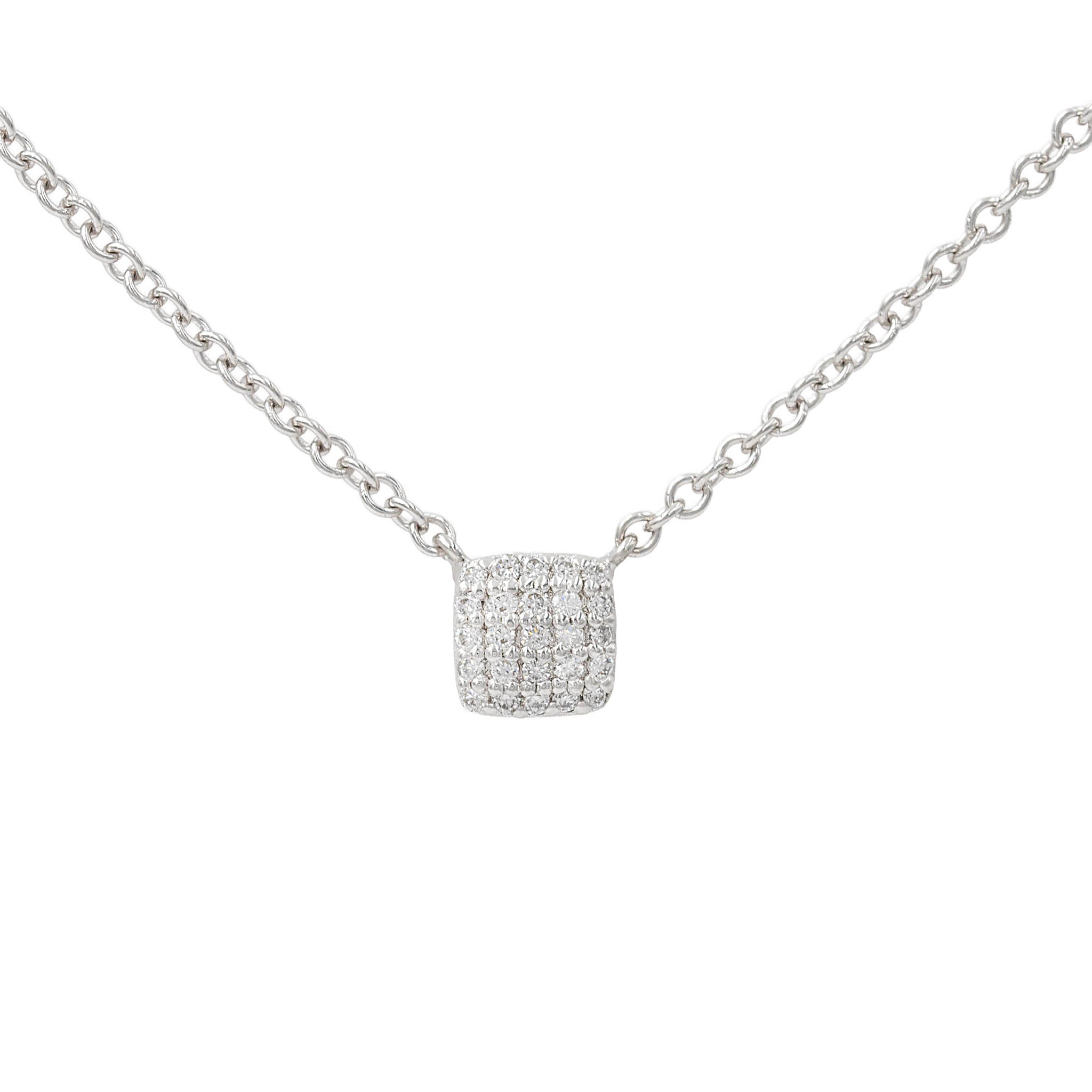 Square Pave Diamond Pendant Necklace