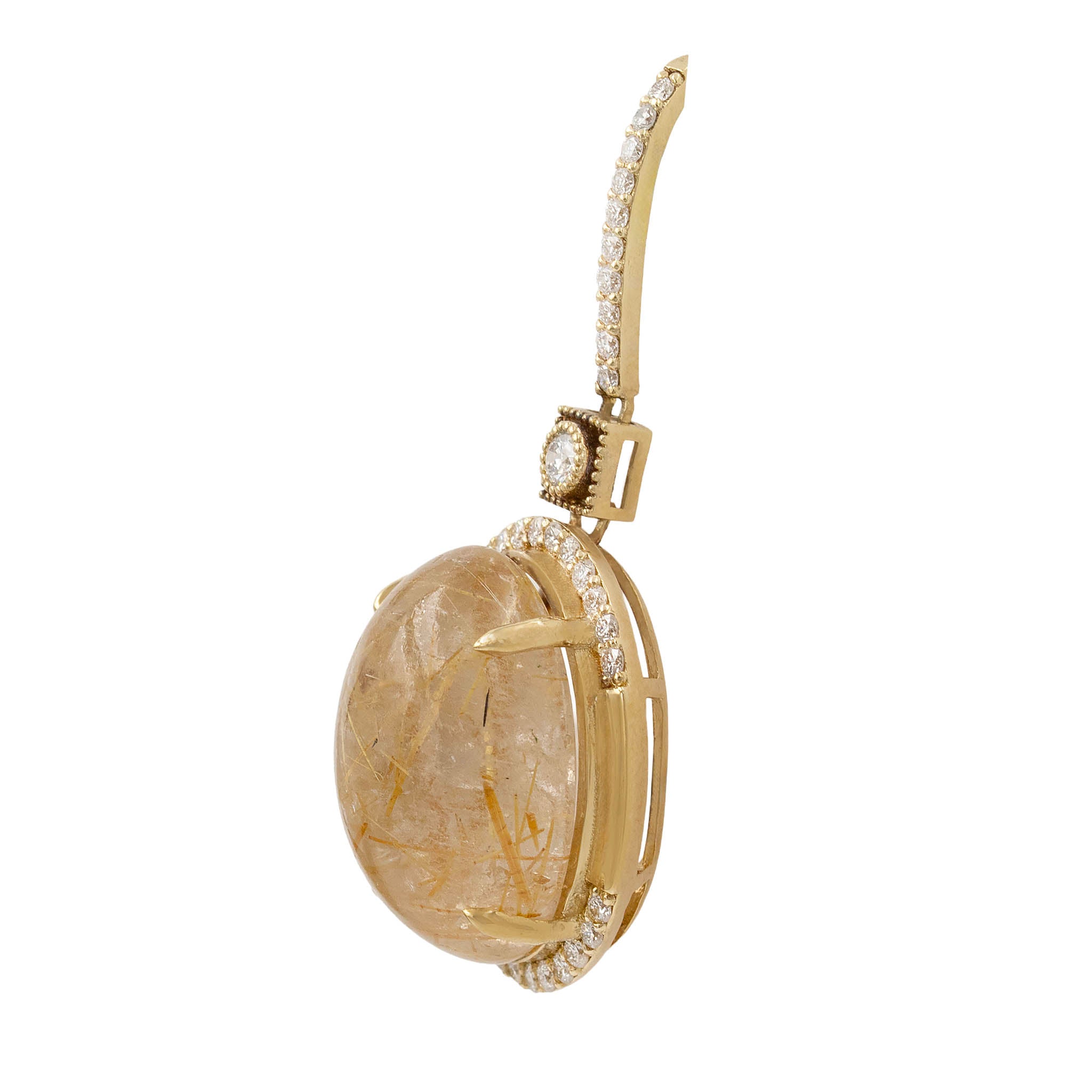 Cabochon Rutilated Quartz Drop Earrings With Diamonds